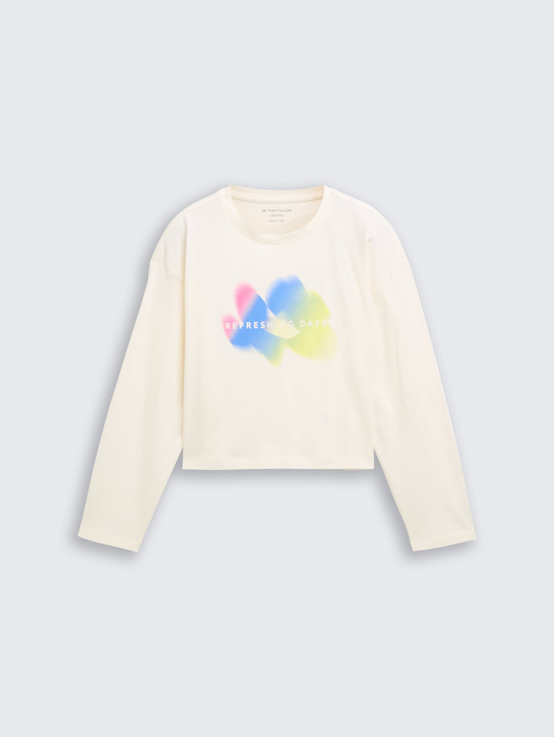 Cropped Langarmshirt mit Print - Wool White - Vorder-Produkt-Ansicht