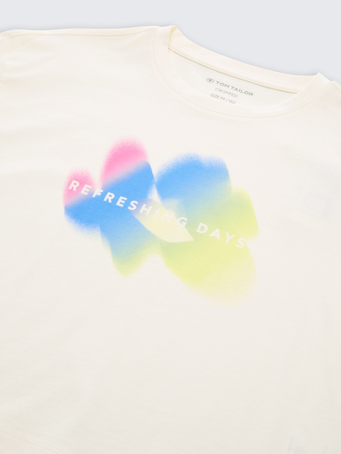 Cropped Langarmshirt mit Print - Wool White - Detail-Model-Ansicht