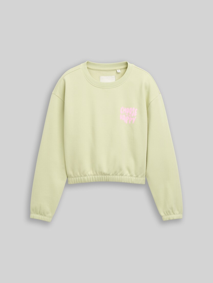Cropped sweatshirt with print by Teen Girls, seed green