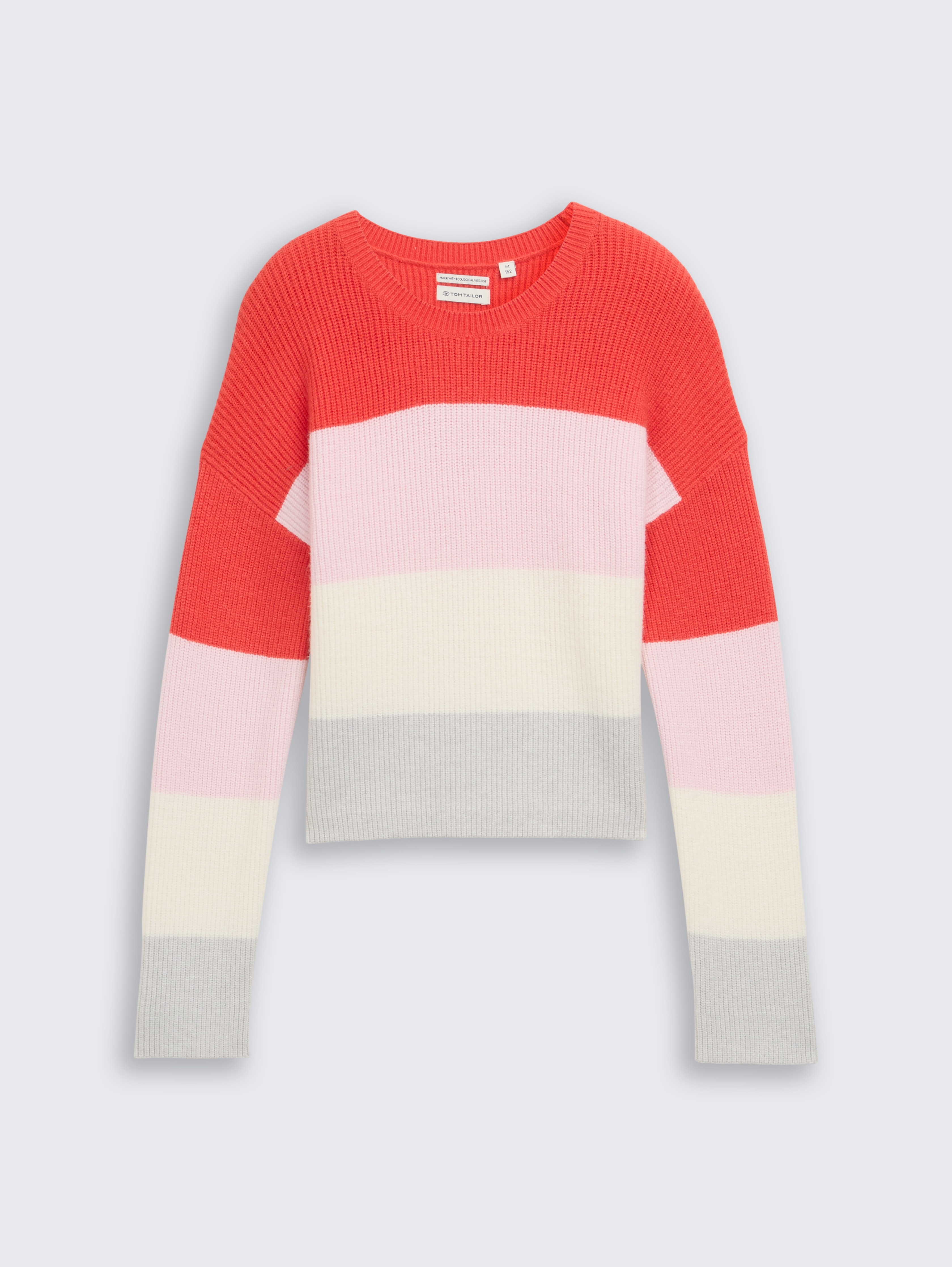 Cropped Strickpullover mit Colour Blocking von Teen Girls, red bold block stripe