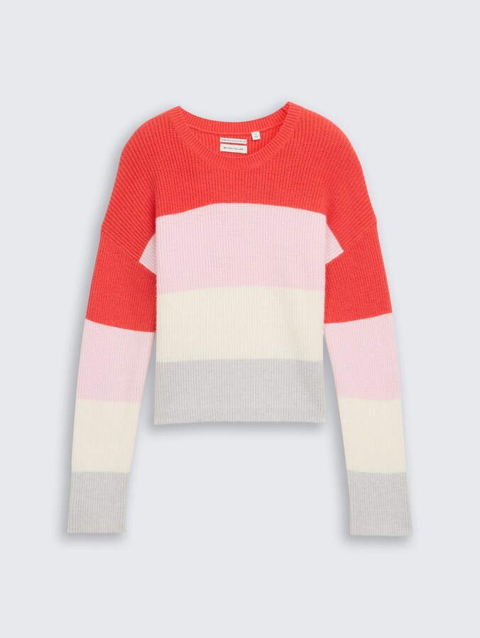 Cropped gebreide trui met colorblocking door Teen Girls, red bold block stripe