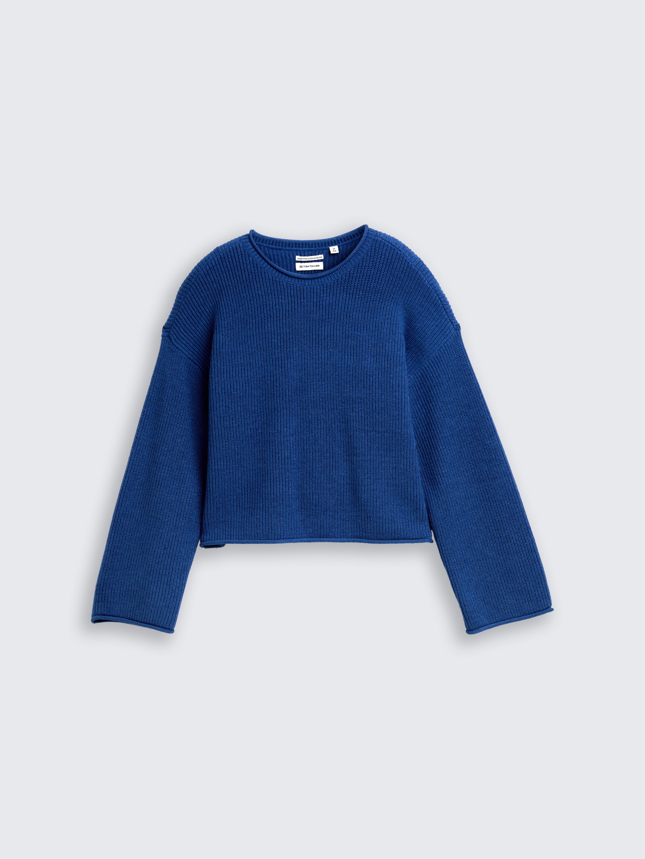 Cropped knitted jumper - sicilian blue