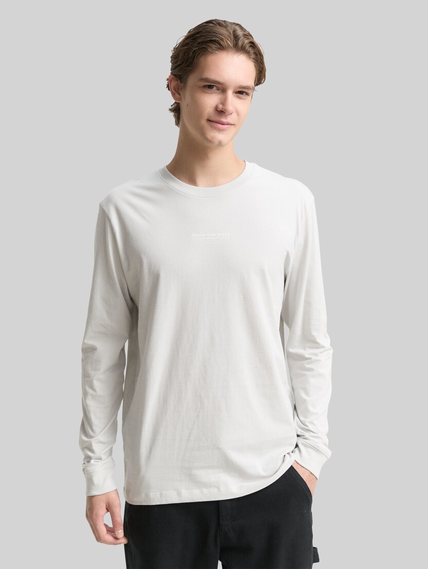 T-shirt met lange mouwen en logoprint door Denim Male, Chalk Grey