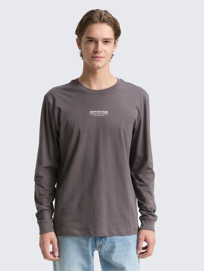 Long-sleeved shirt with logo print by Denim Male, classic mid grey