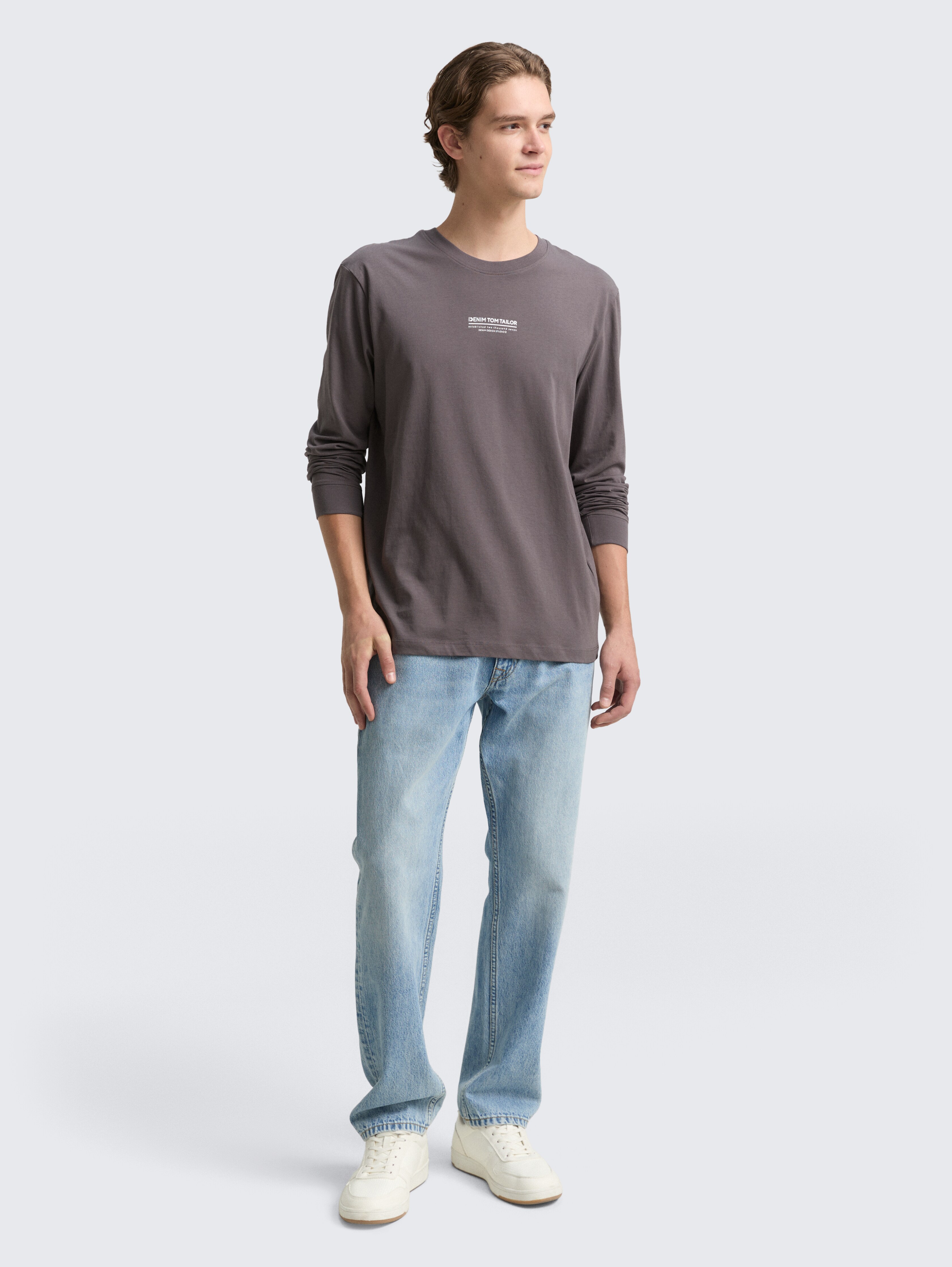 Langarmshirt mit Logo-Print von Denim Male, classic mid grey