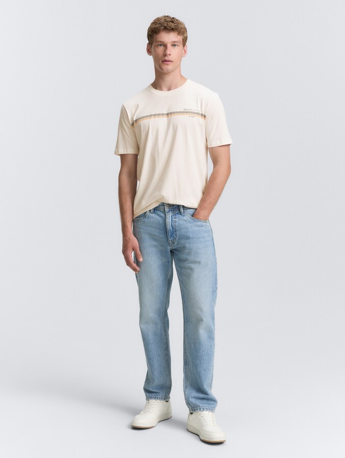 T-Shirt mit Print von Denim Male, Gardenia White