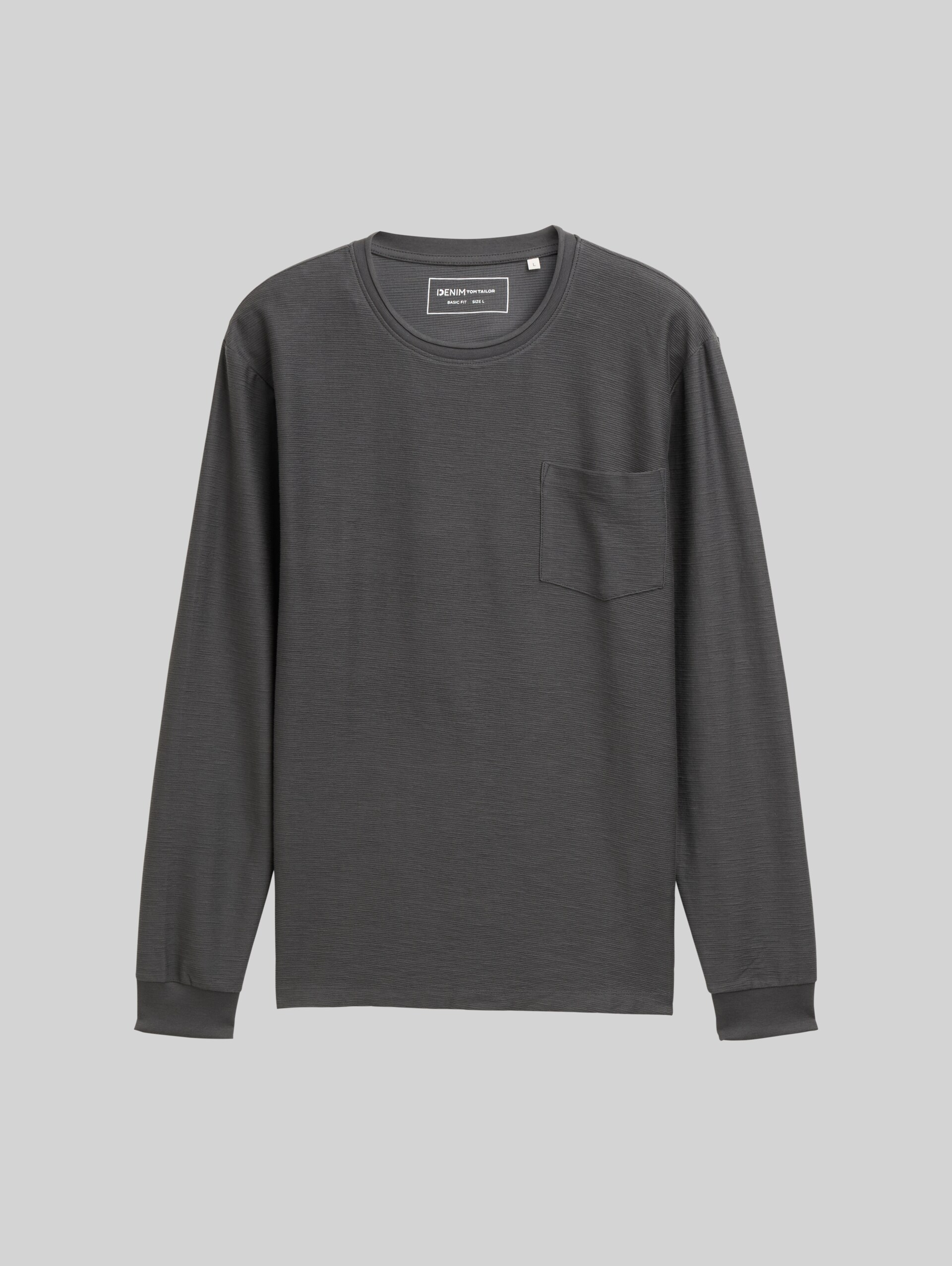 Long-sleeved shirt with a chest pocket - ash grey - Front product view