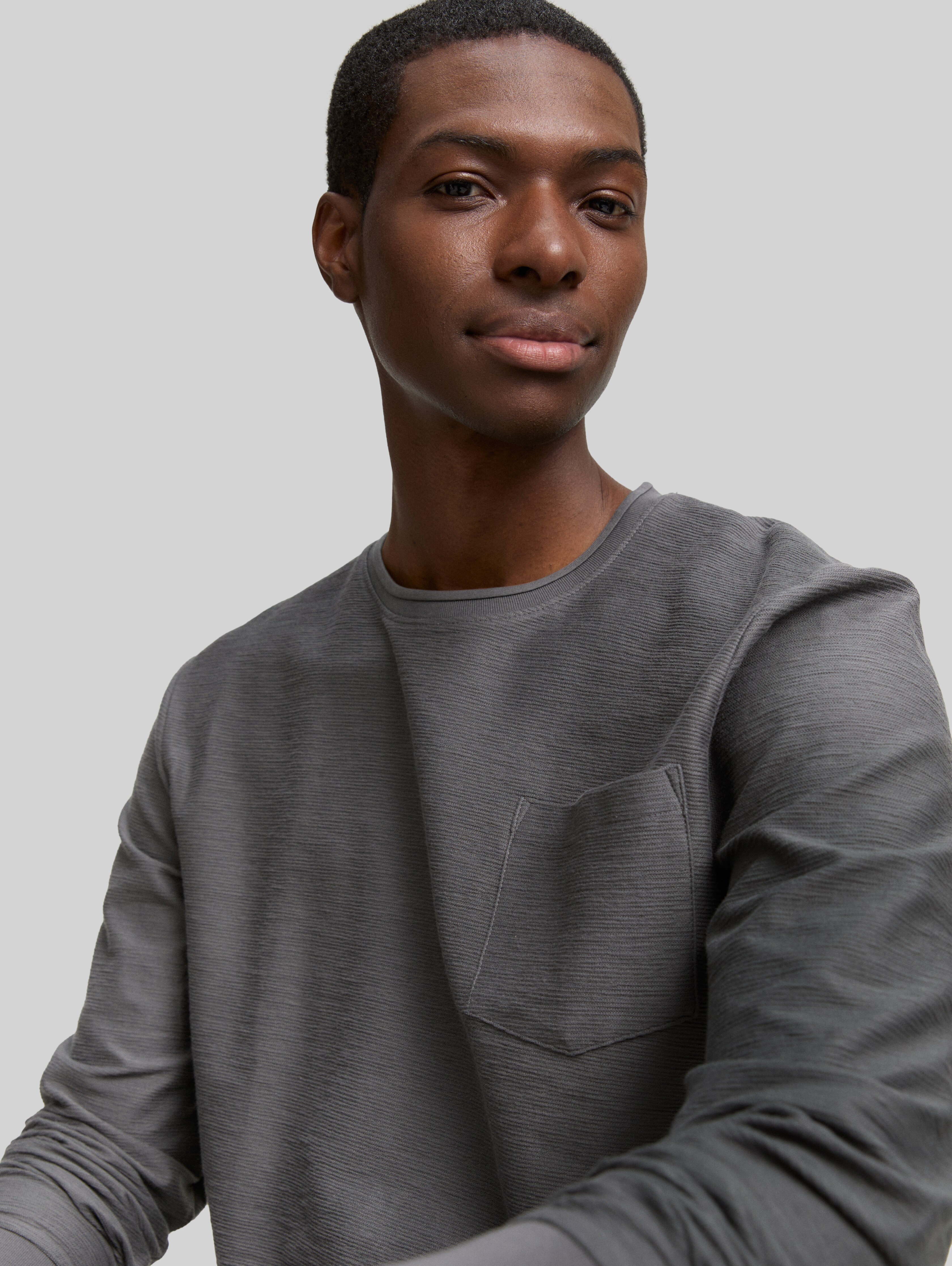 Long-sleeved shirt with a chest pocket in grey by Tom Tailor