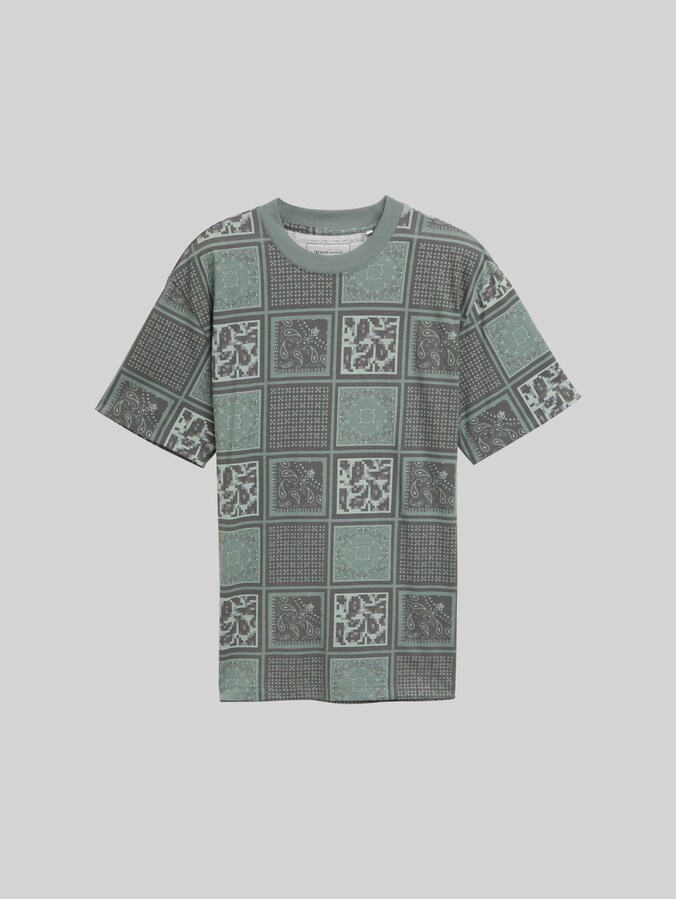 Relaxed fit T-shirt with pattern by Denim Male, grey green patchwork print