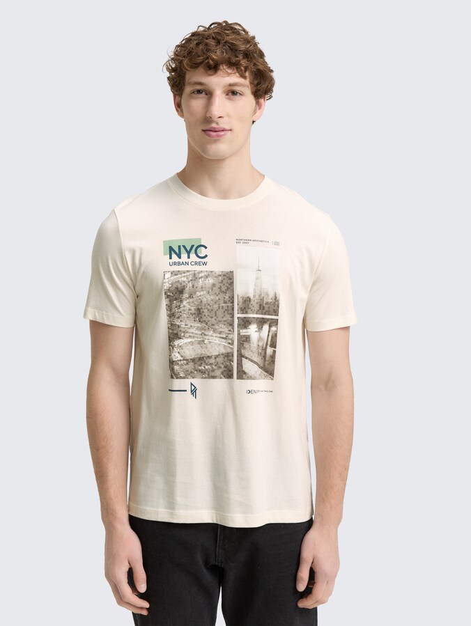 T-Shirt mit Fotoprint von Denim Male, Gardenia White