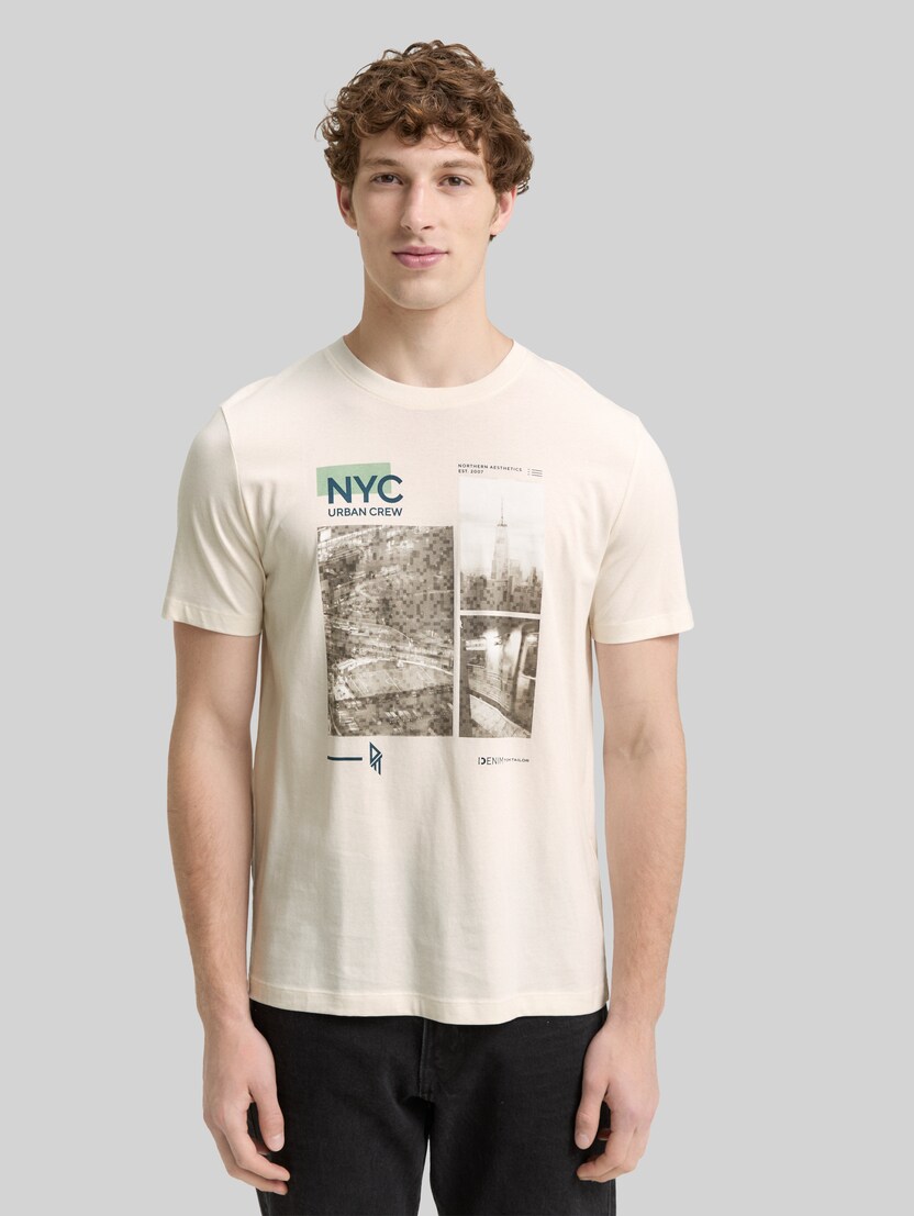T-Shirt mit Fotoprint von Denim Male, Gardenia White