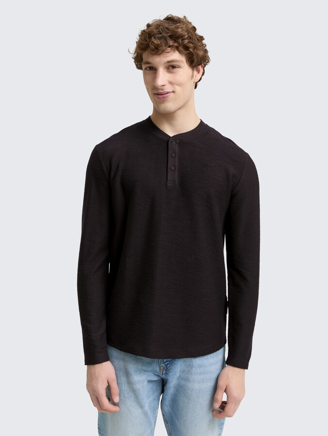 Henley long-sleeved shirt by Denim Male, Night Watch Black
