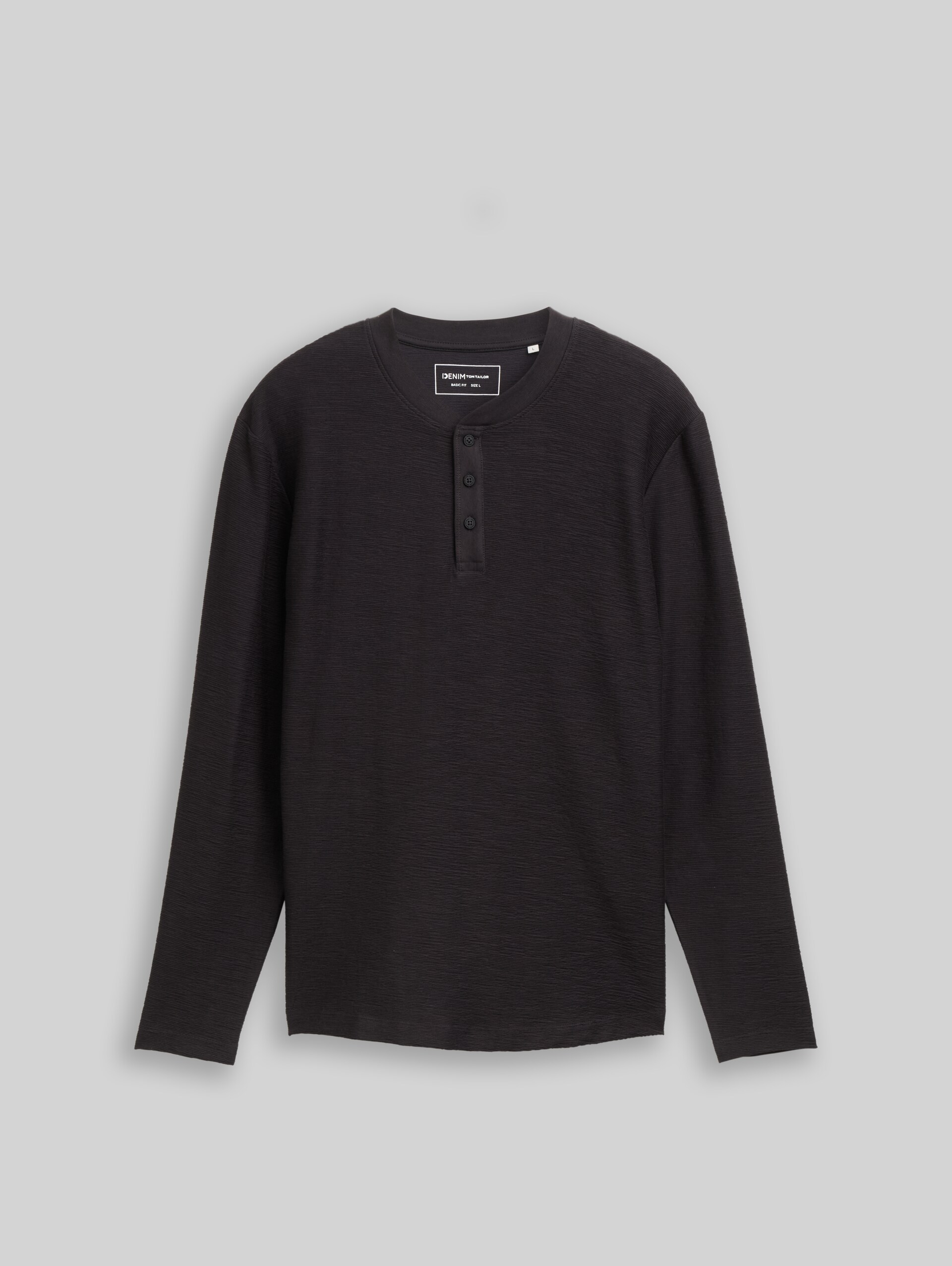 Henley Langarmshirt - Night Watch Black - Vorder-Produkt-Ansicht