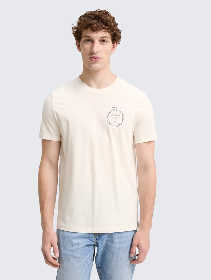T-Shirt mit Print von Denim Male, Gardenia White