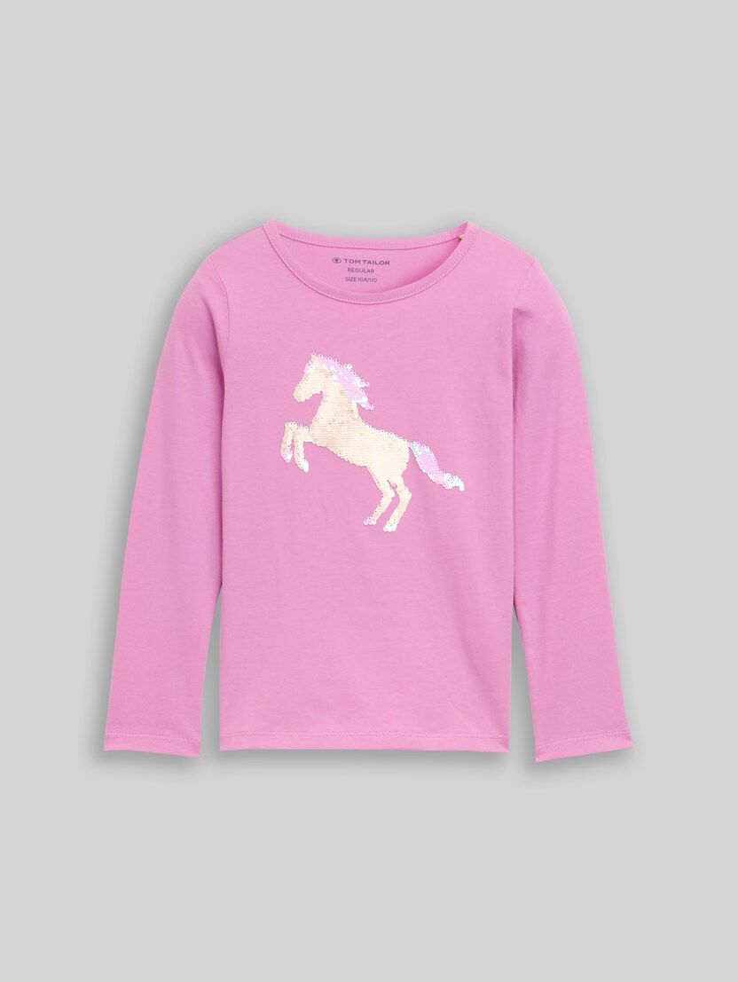 Langarmshirt mit Wendepailletten von Mini Girls, dark blue harbor