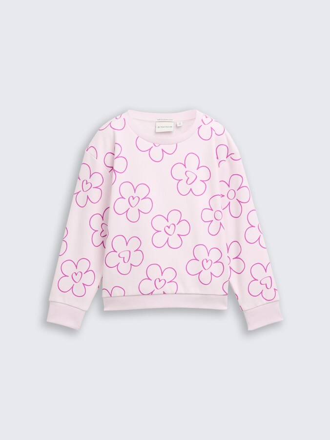 Sweater met all-over print door Mini Girls, neon lilac flower print