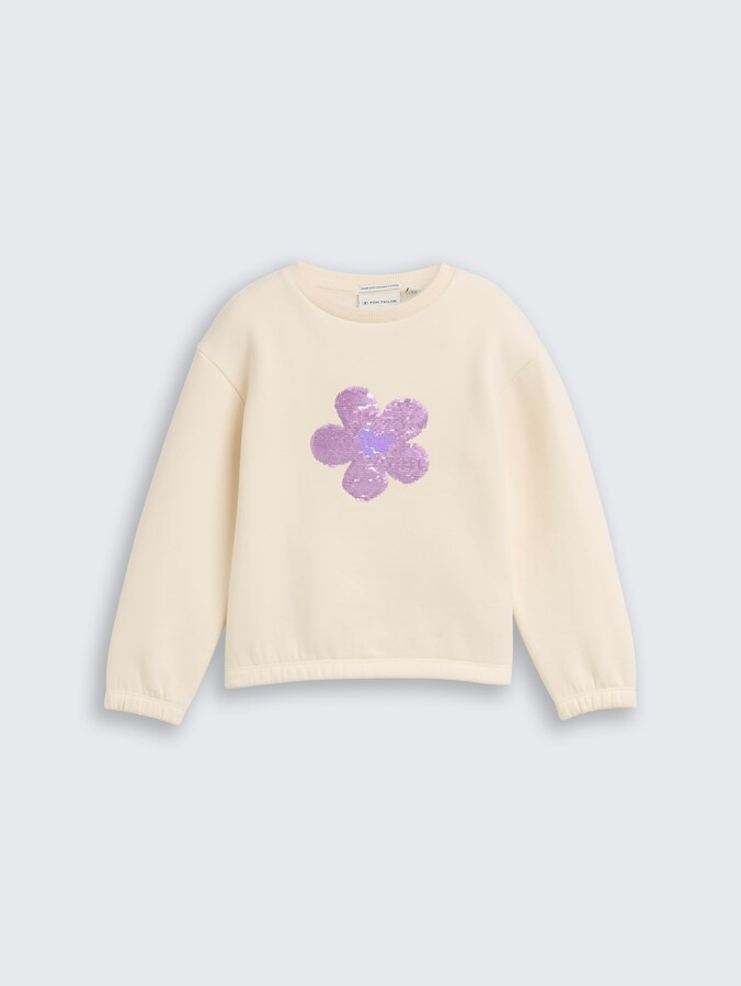 Sweat-shirt court à paillettes réversibles par Mini Girls, Dove White