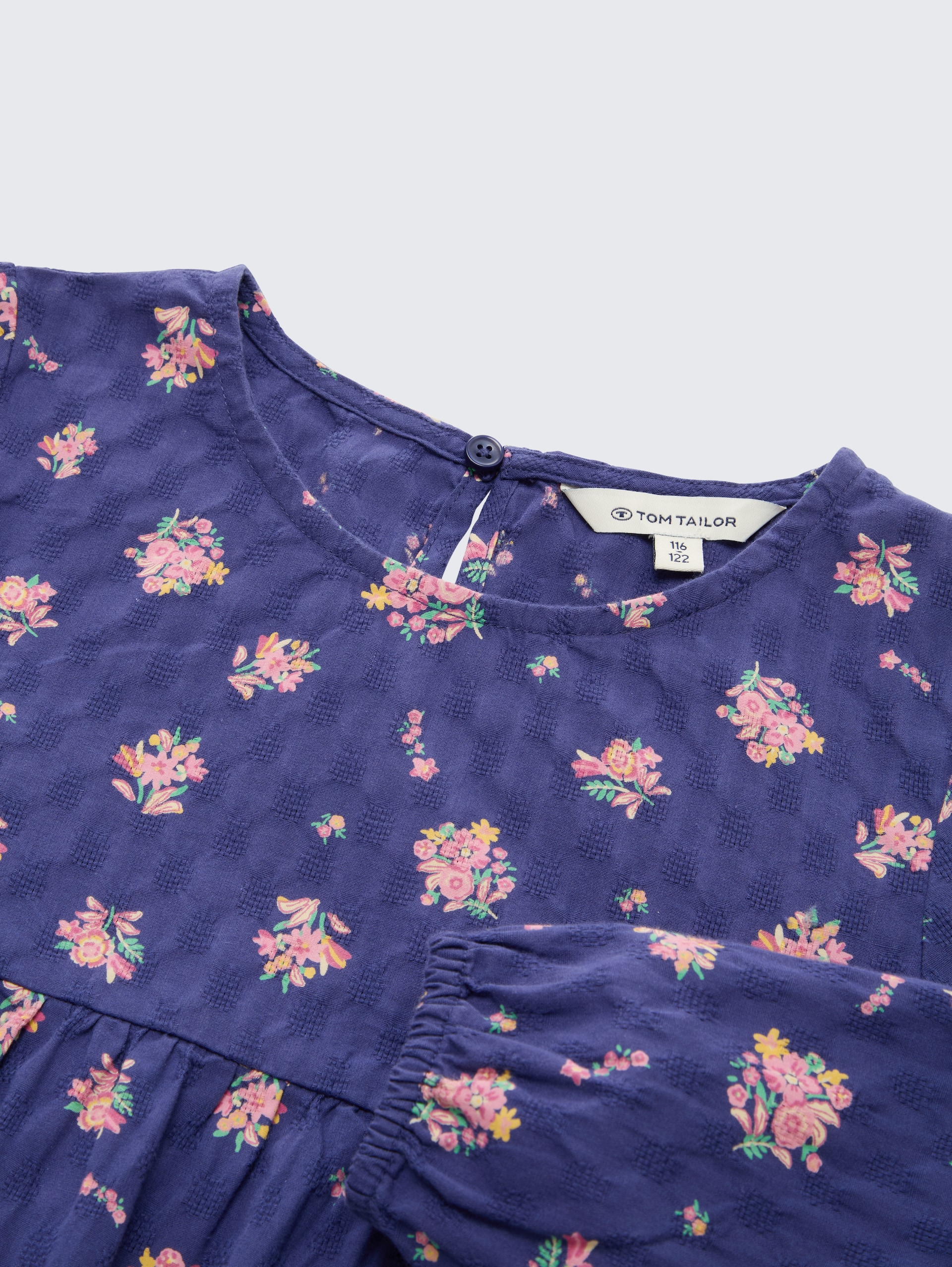 Mini-Kleid mit Blumenmuster - dark blue multi color flower - Detail-Model-Ansicht