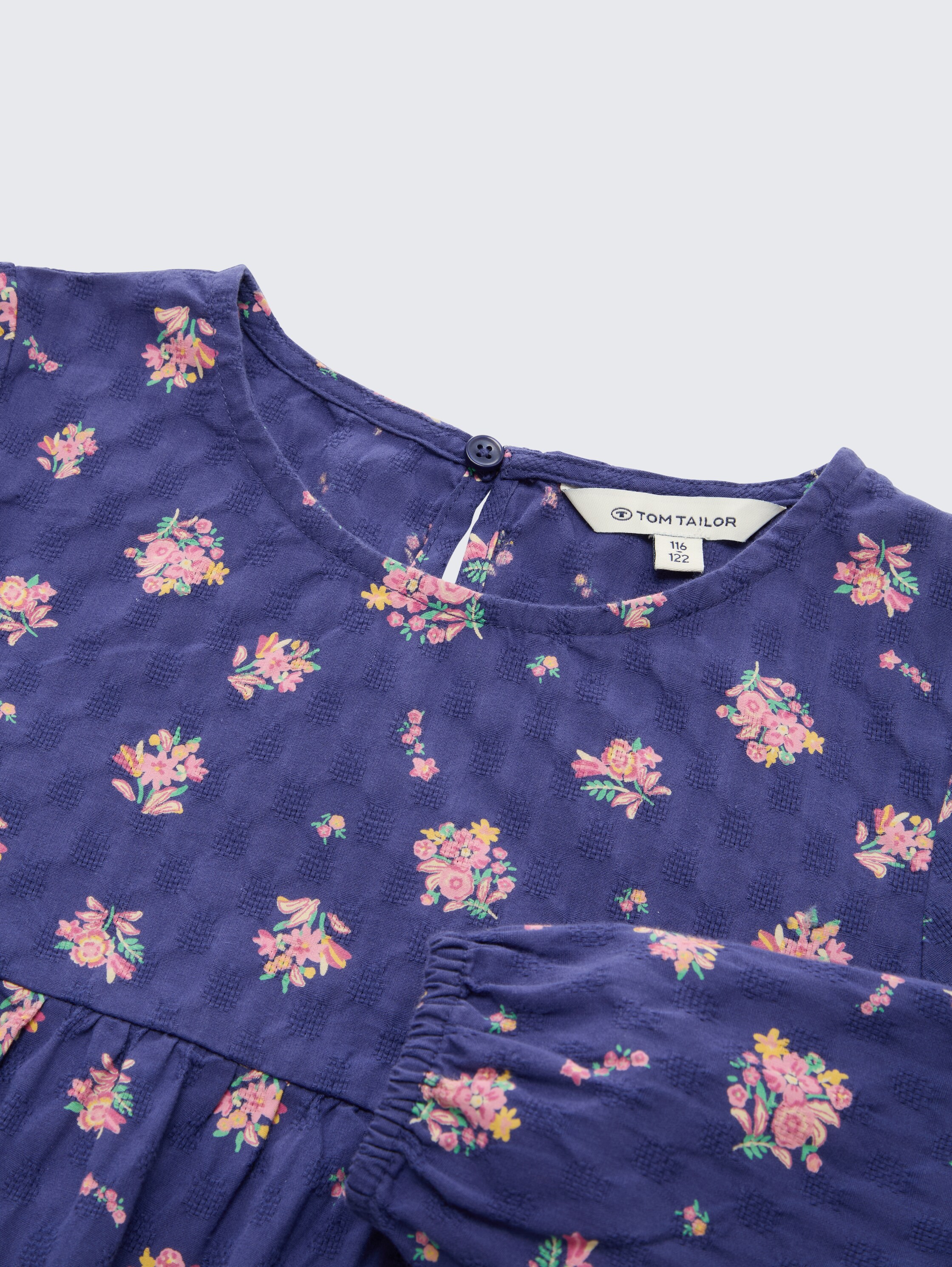 Mini-Kleid mit Blumenmuster - dark_blue_multi_color_flower - Detail-Model-Ansicht