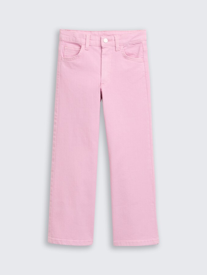 Jeans met wijde pijpen en hartjes door Mini Girls, mist pink