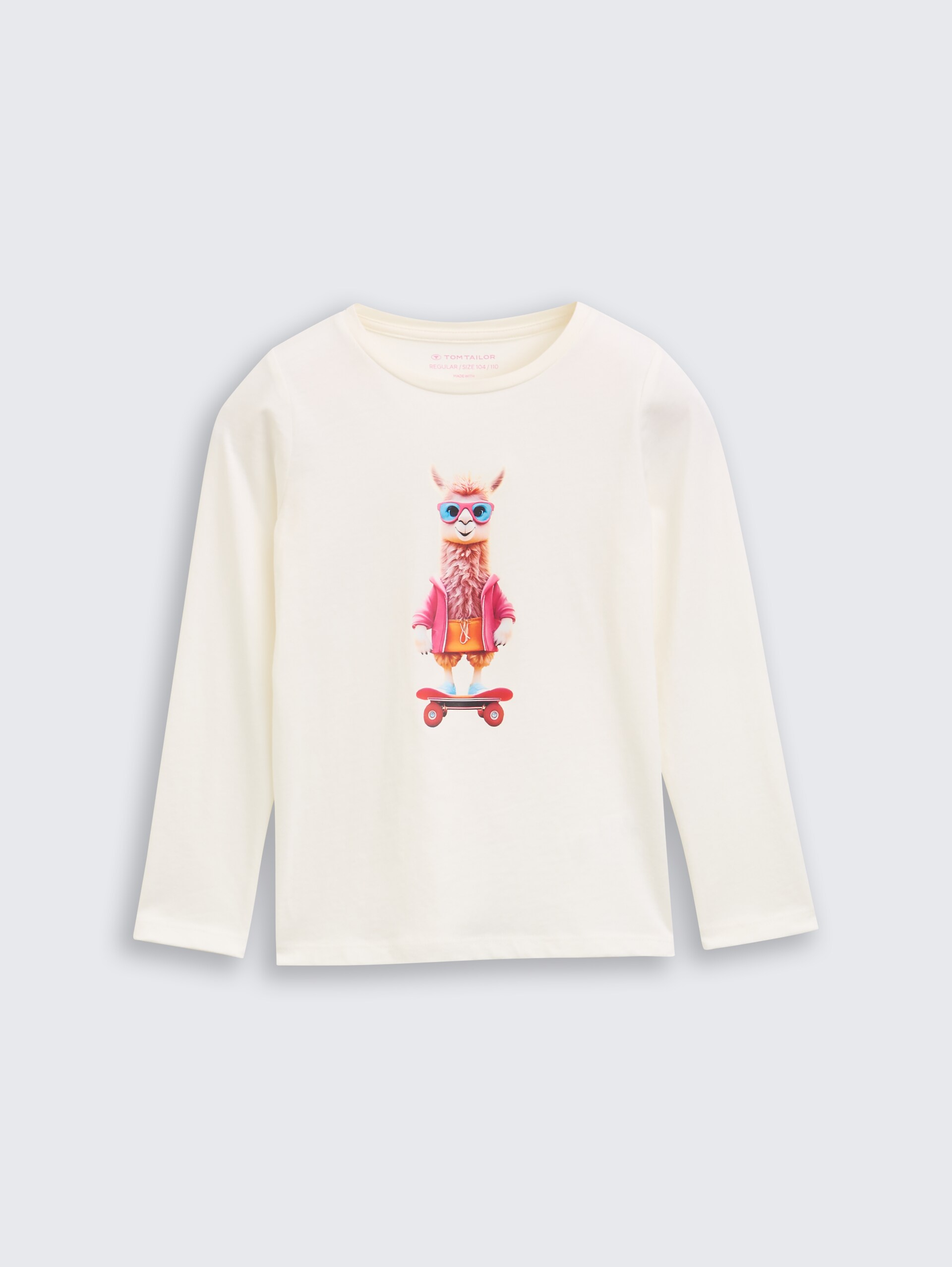 T-shirt met lange mouwen en bedrukt motief - Wool White - Product vooraanzicht