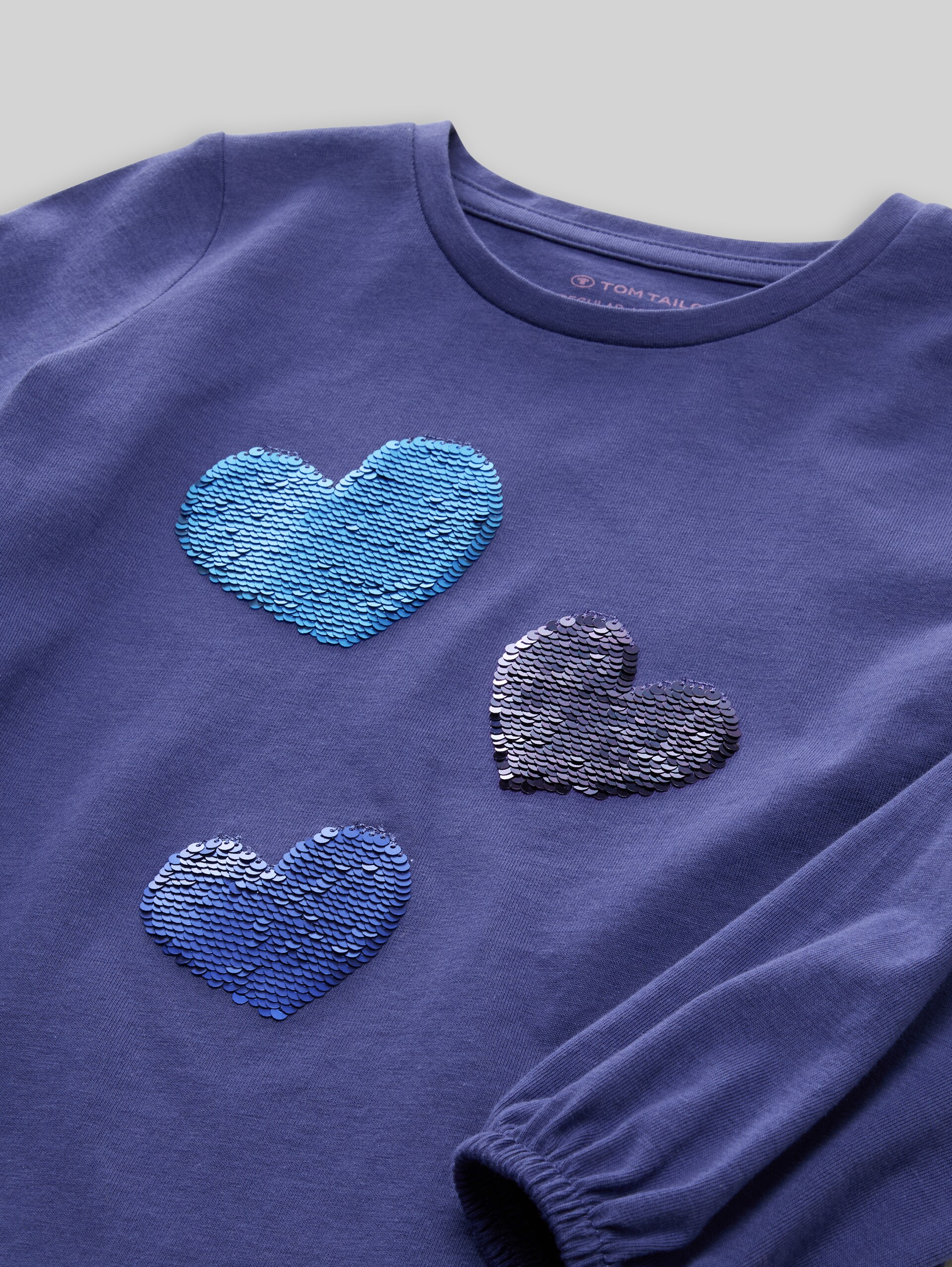 Long-sleeved shirt with reversible sequins - dark blue harbor - Material view