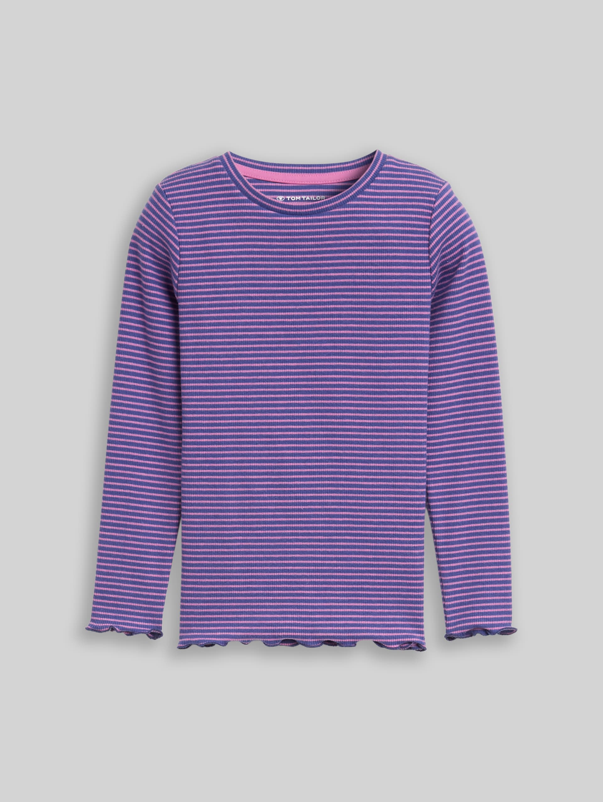 Geribd shirt met lange mouwen en streepjesmotief - dark blue pink stripe - Product vooraanzicht