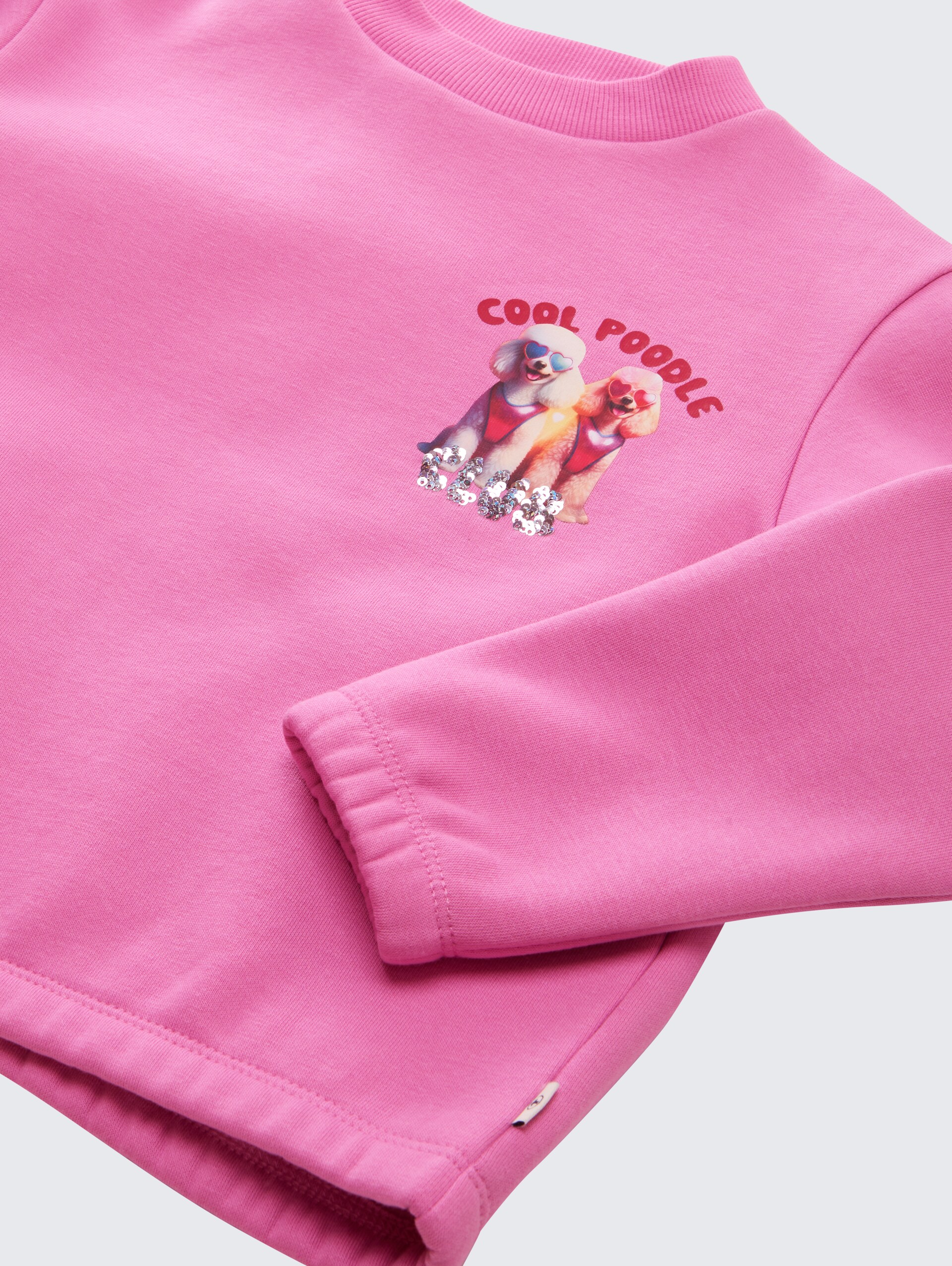 Cropped Sweatshirt mit Wendepailletten - flashy mauve - Detail-Model-Ansicht