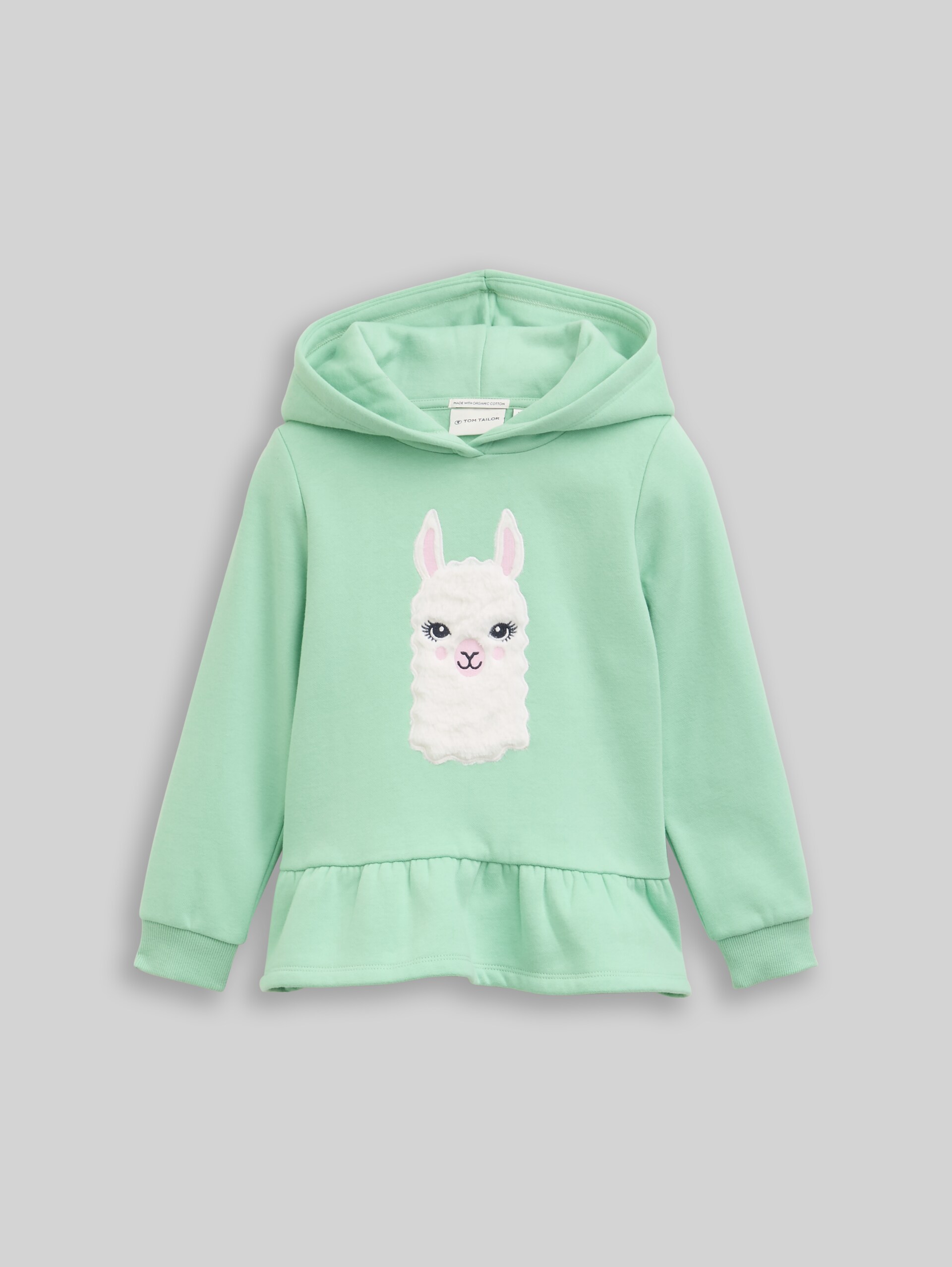 Hoodie sweatshirt with flounce - light garden green - Front product view