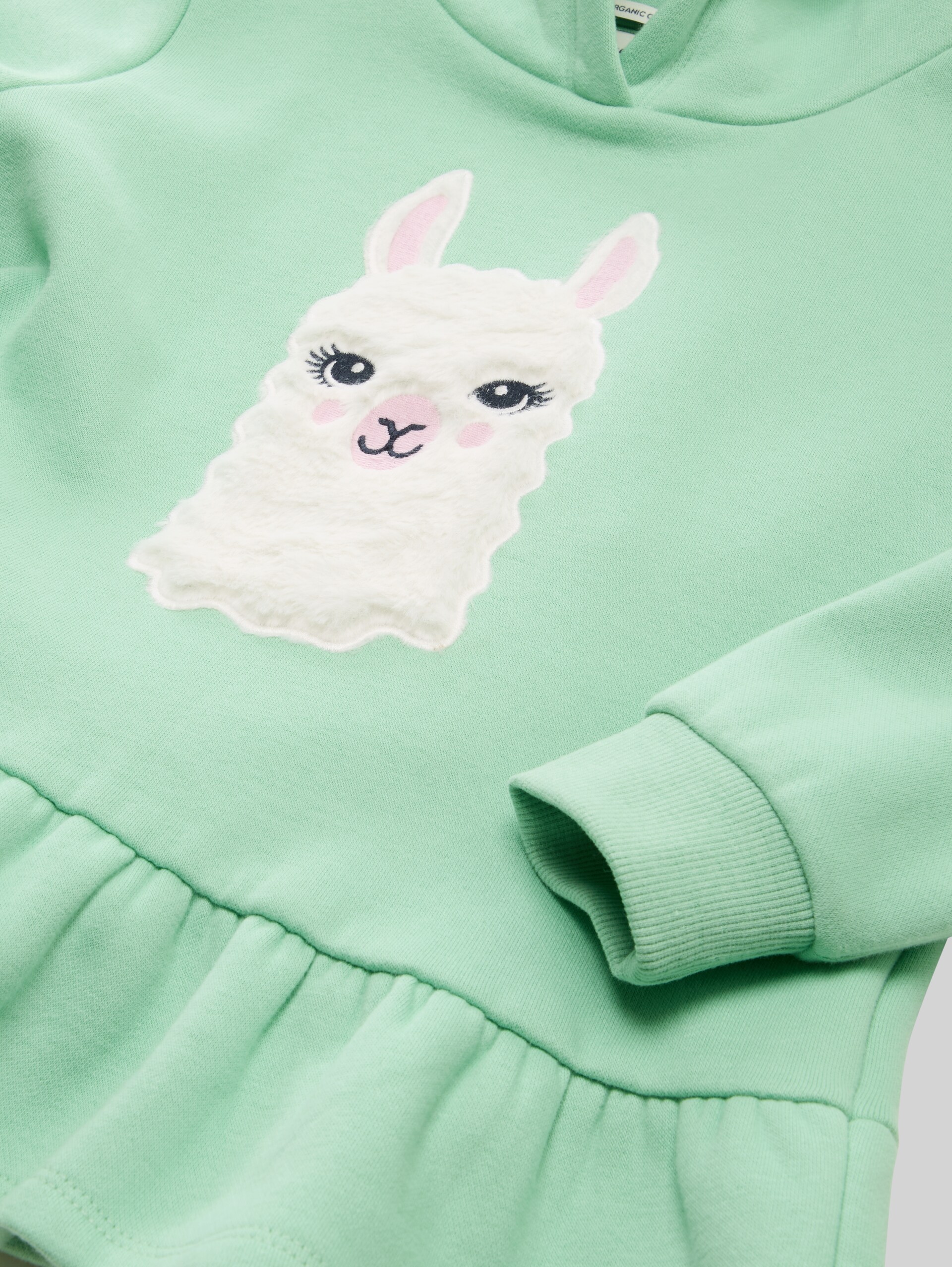 Hoodie sweatshirt with flounce - light garden green - Detail model view