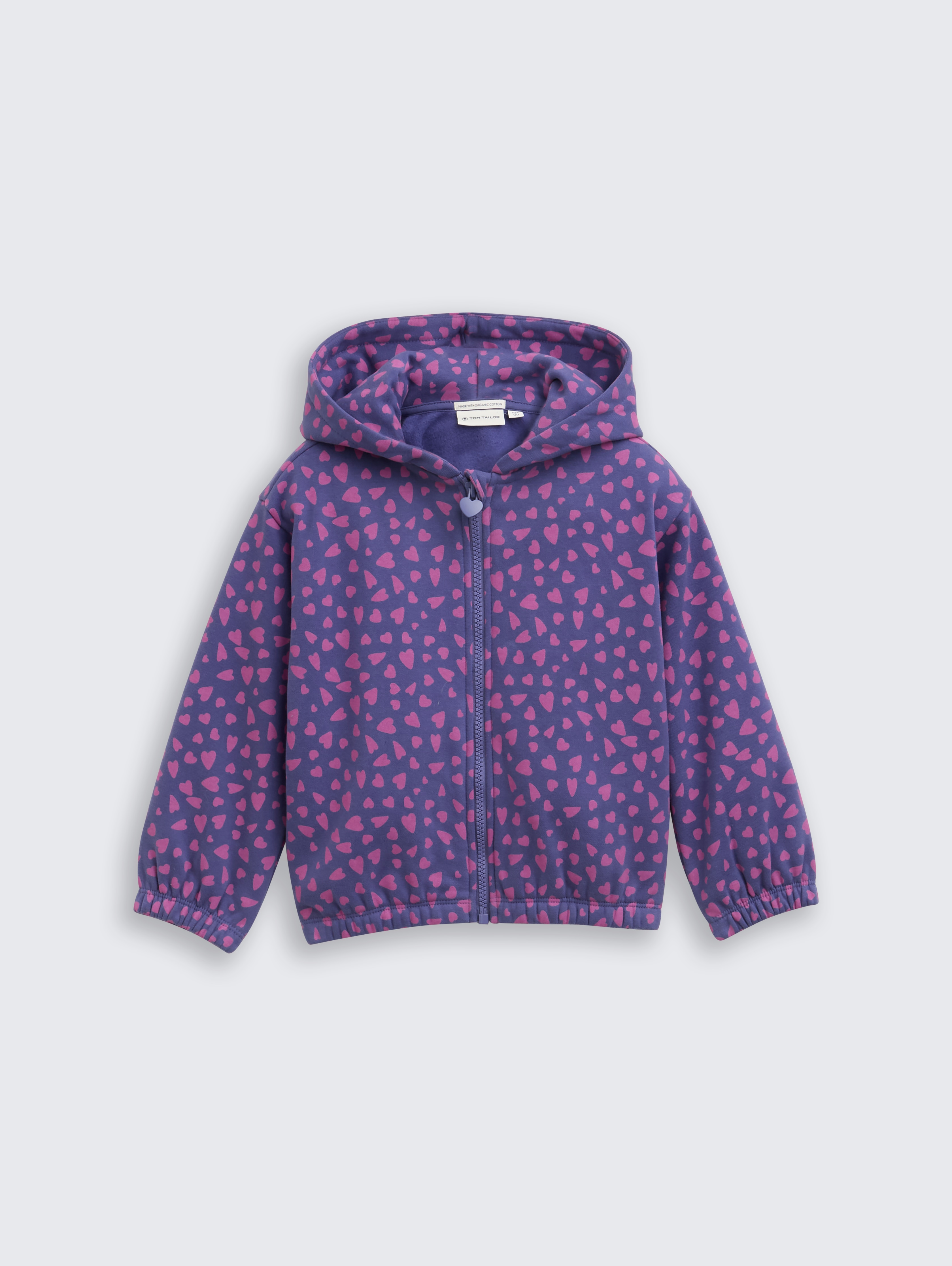 Cropped Hoodie Sweatjacke mit Allover-Print von Mini Girls, dark blue pink heart