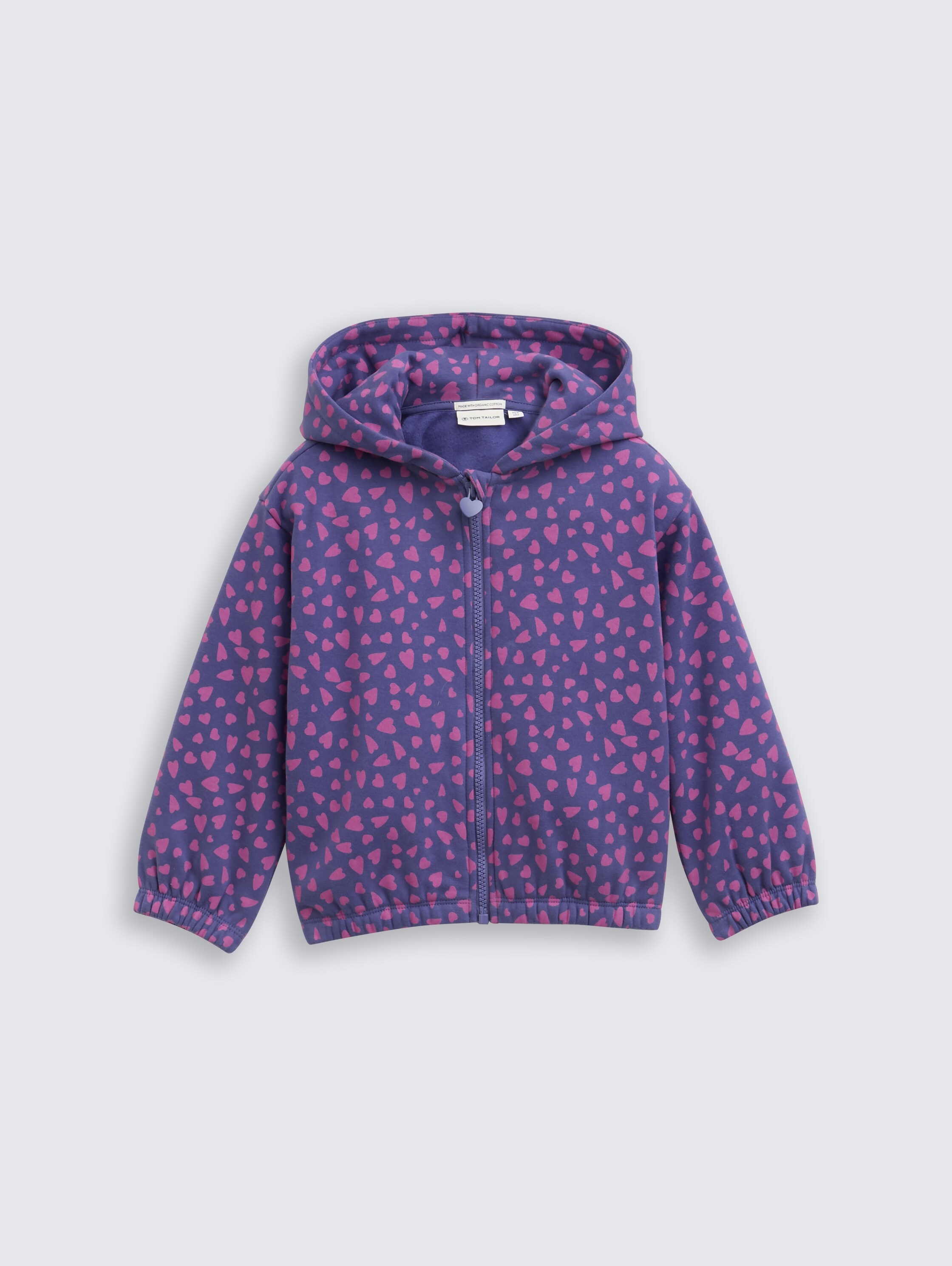 Cropped hoodie sweat jacket with all-over print - dark_blue_pink_heart - 