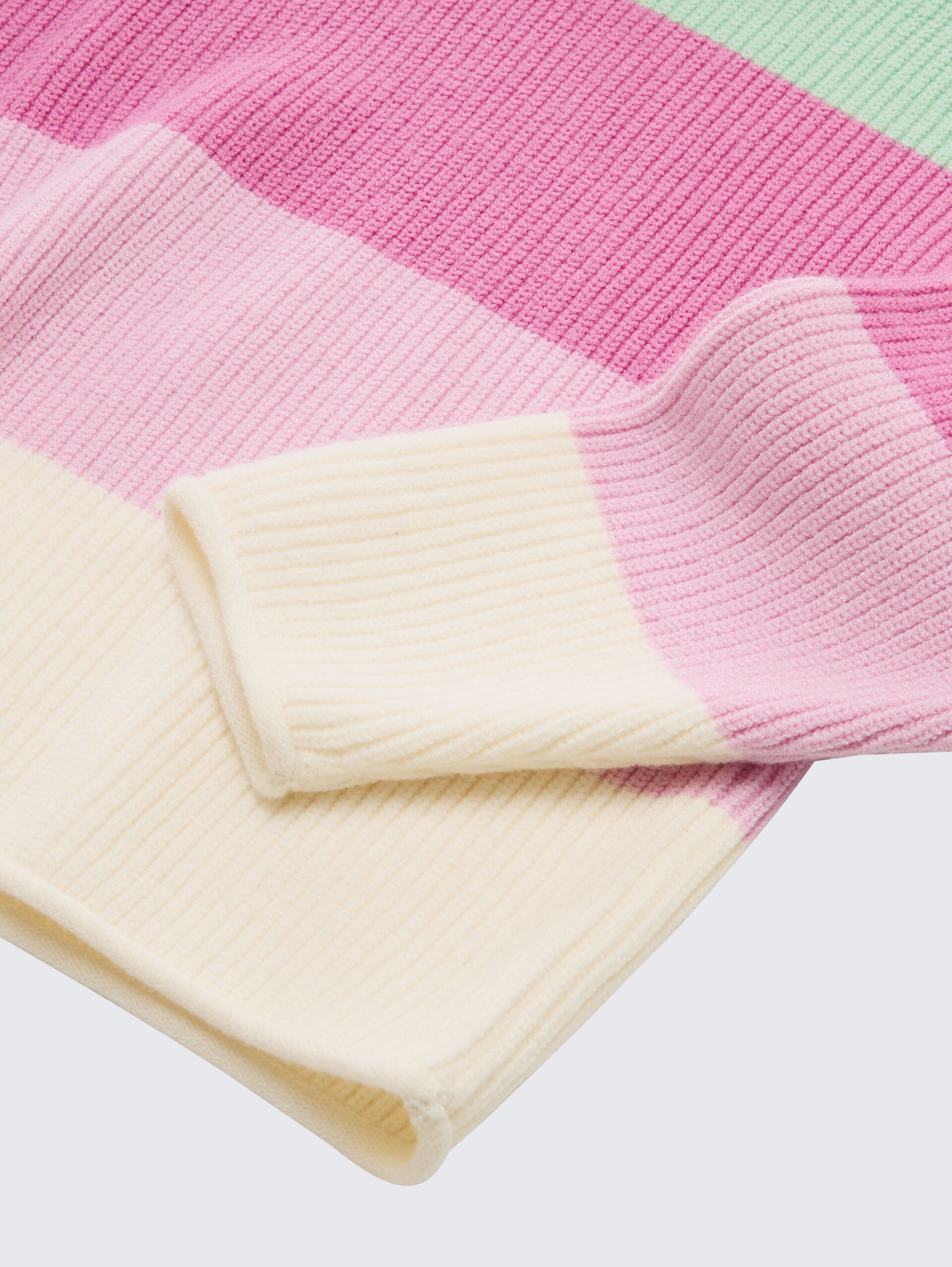 Cropped Strickpullover - multicolor green block stripe - Detail-Model-Ansicht