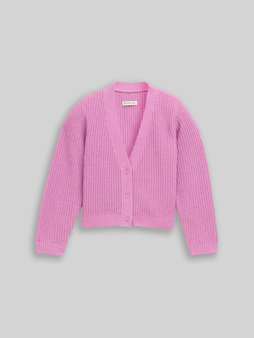 Cardigan à encolure en V par Mini Girls, flashy mauve