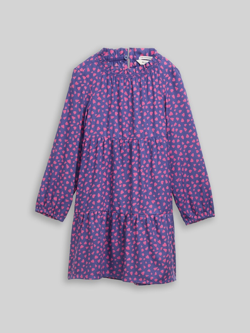 Mini dress with all-over print by Mini Girls, dark blue pink heart