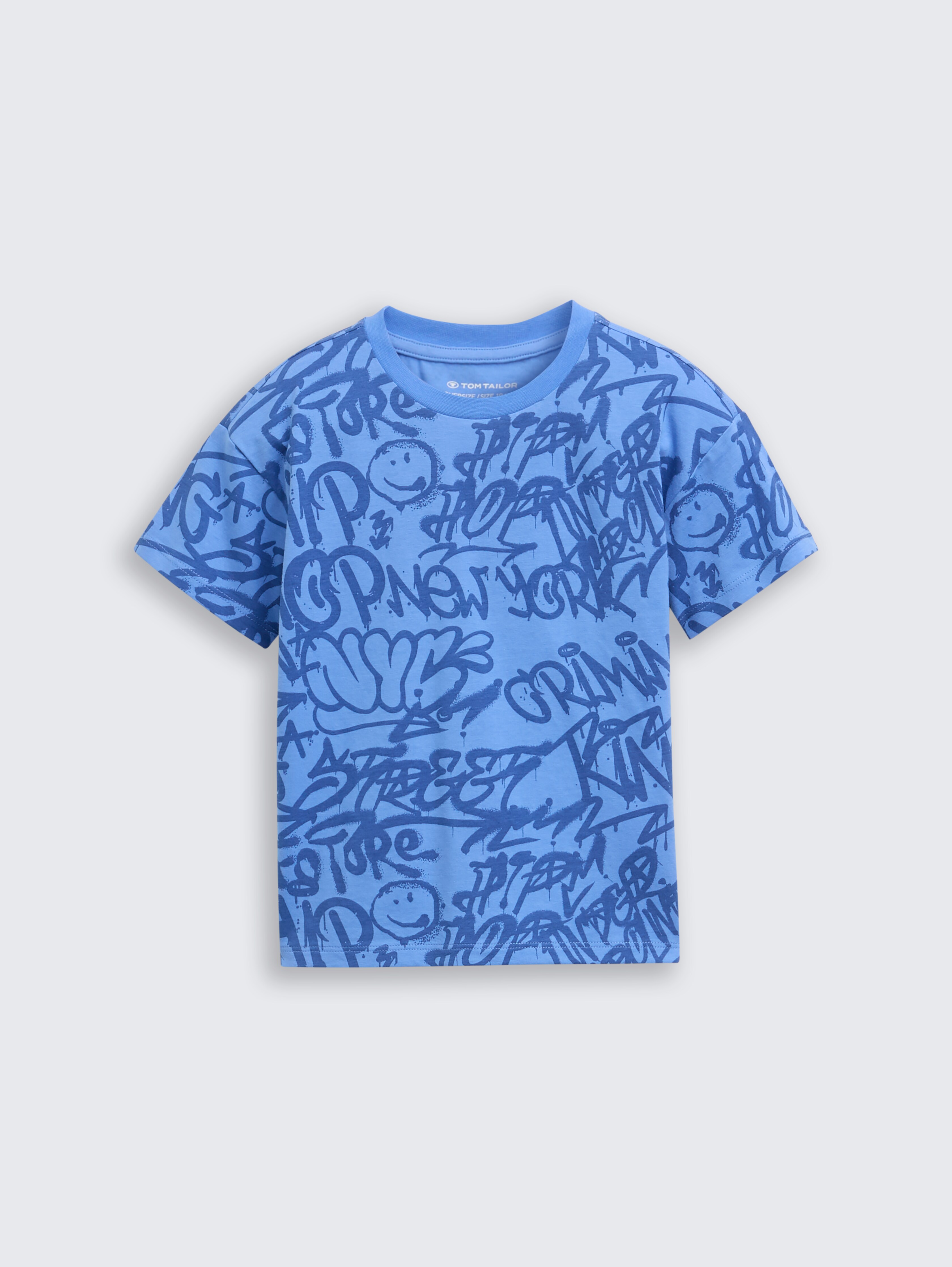 Oversize T-Shirt mit Allover-Print von Mini Boys, blue shaded spray design