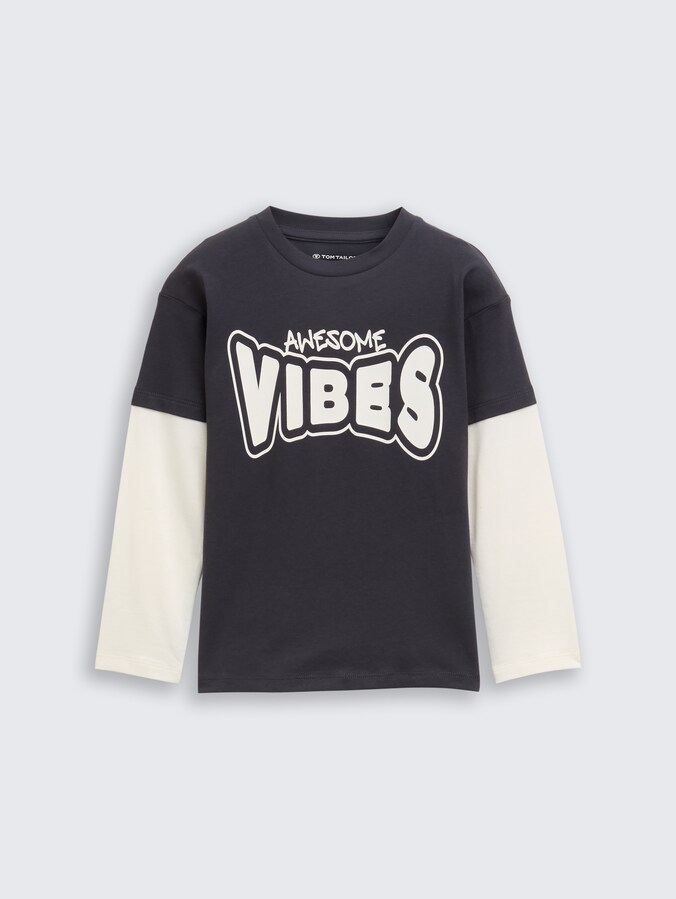 Oversized shirt met lange mouwen in een 2-in-1 look door Mini Boys, coal grey