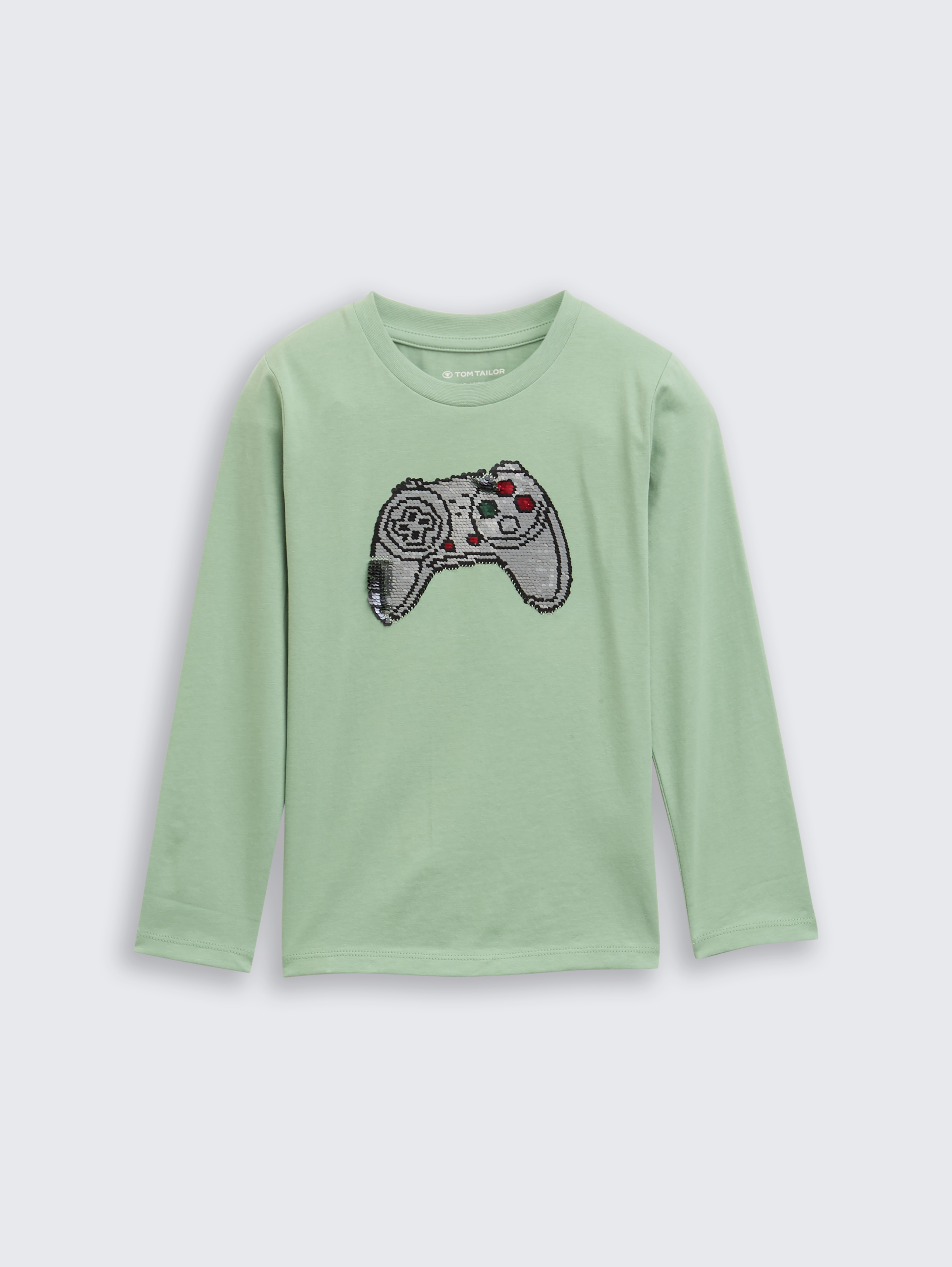 Langarmshirt mit Wendepailletten von Mini Boys, light mint green