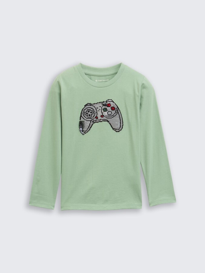 Shirt met lange mouwen en omkeerbare pailletten door Mini Boys, light mint green