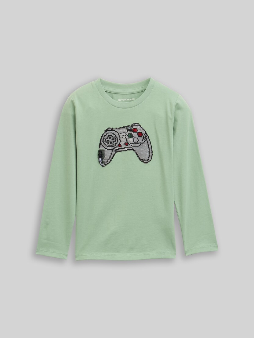 Langarmshirt mit Wendepailletten von Mini Boys, light mint green