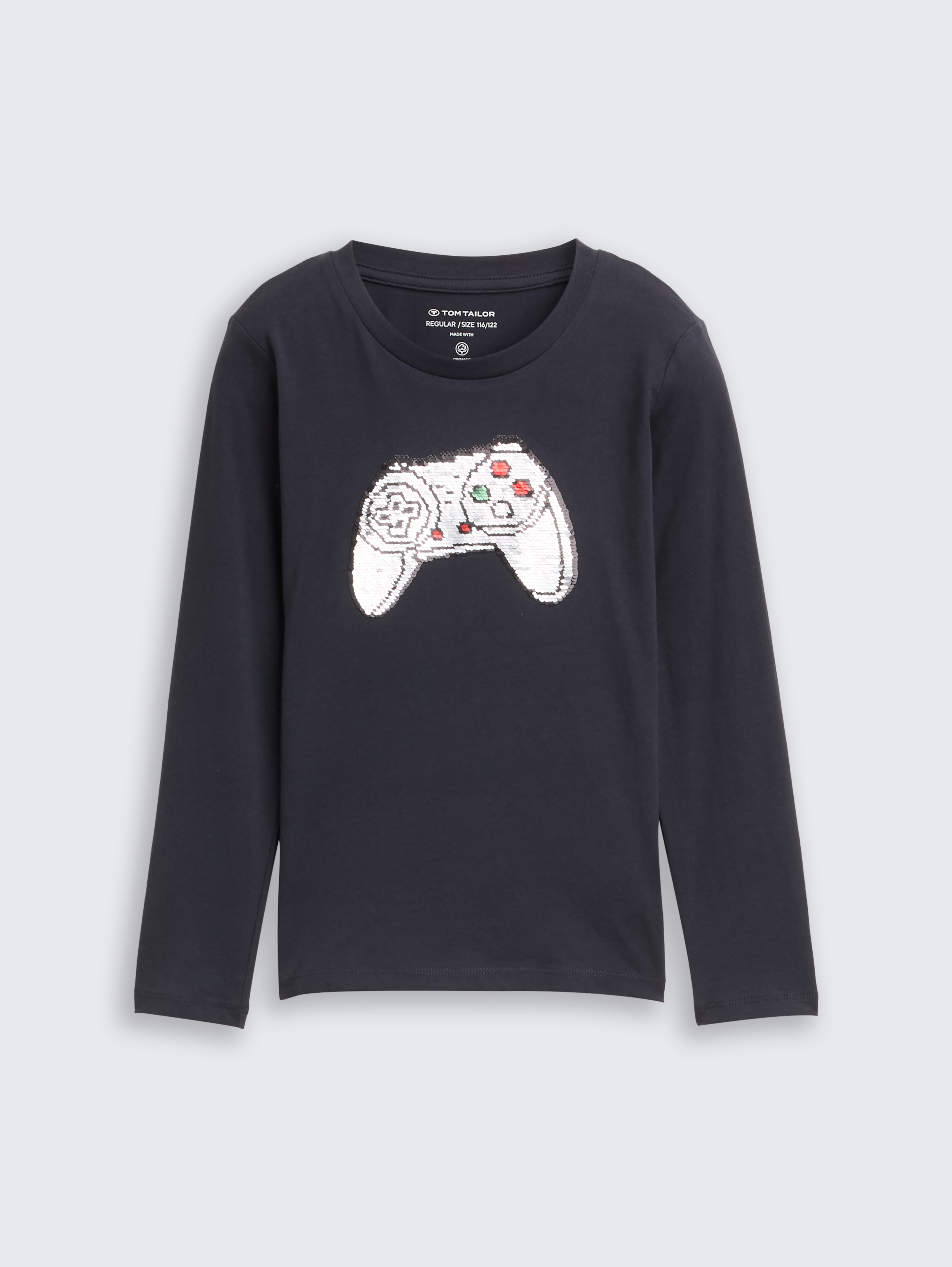 Langarmshirt mit Wendepailletten von Mini Boys, coal grey