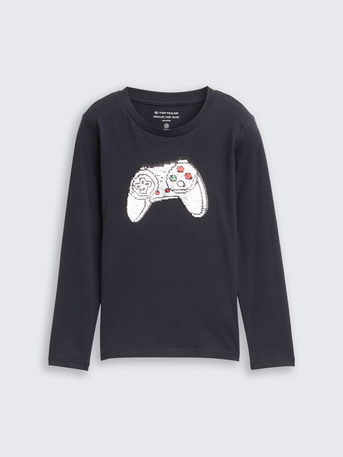 Shirt met lange mouwen en omkeerbare pailletten door Mini Boys, coal grey