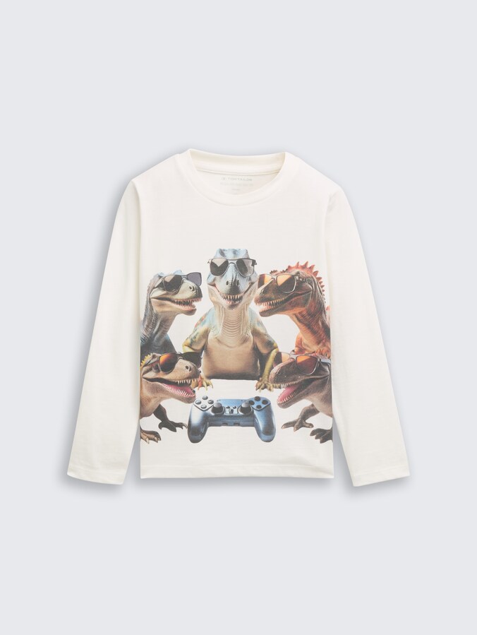 Shirt met lange mouwen en print door Mini Boys, Wool White