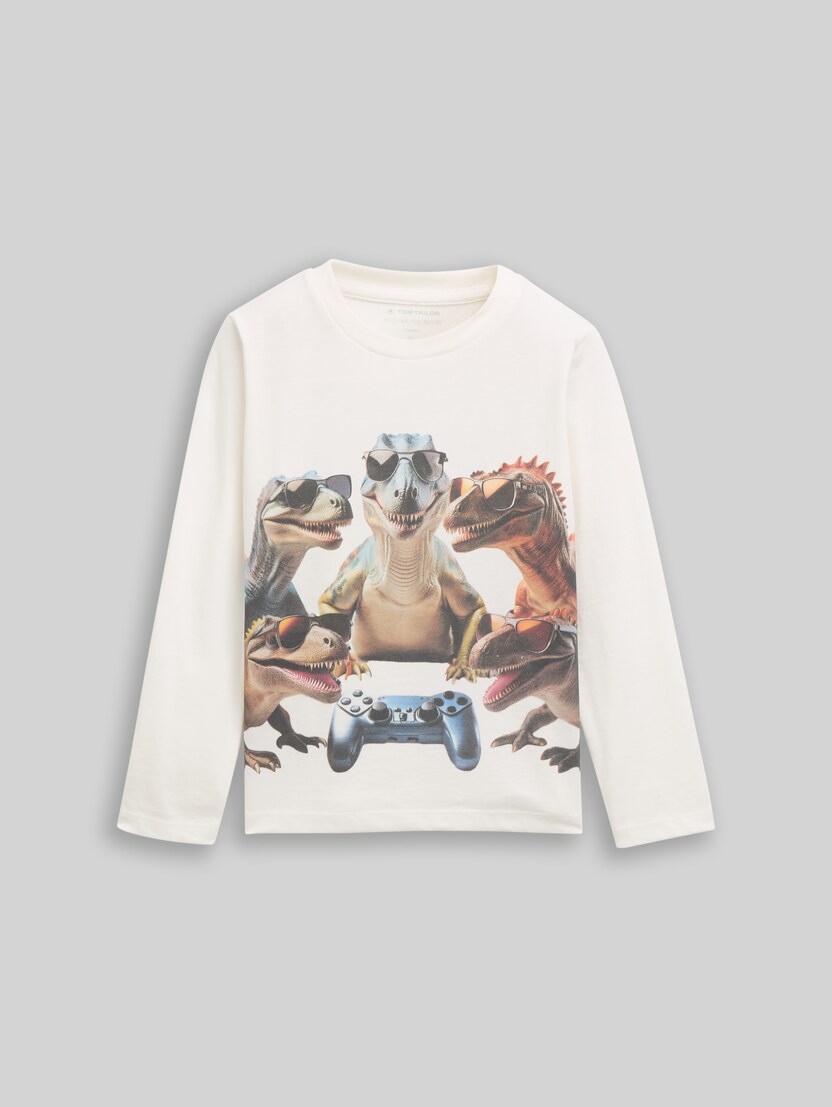 Langarmshirt mit Foto-Print von Mini Boys, Wool White