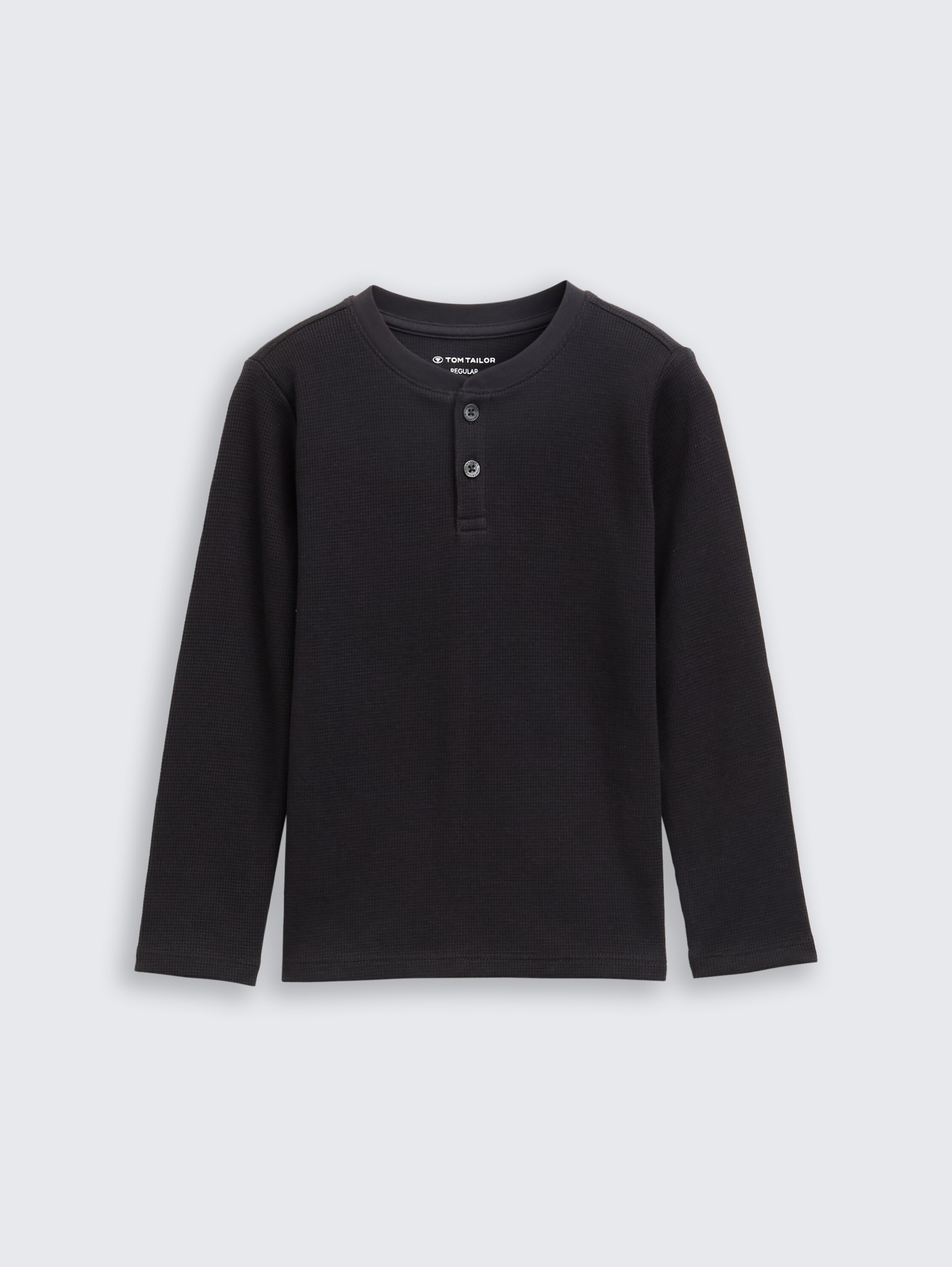 Henley shirt met lange mouwen en wafelstructuur - coal grey - Product vooraanzicht