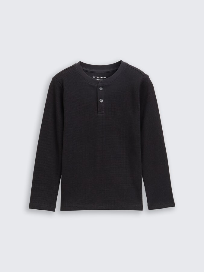 Henleyshirt met lange mouwen en wafelstructuur door Mini Boys, coal grey