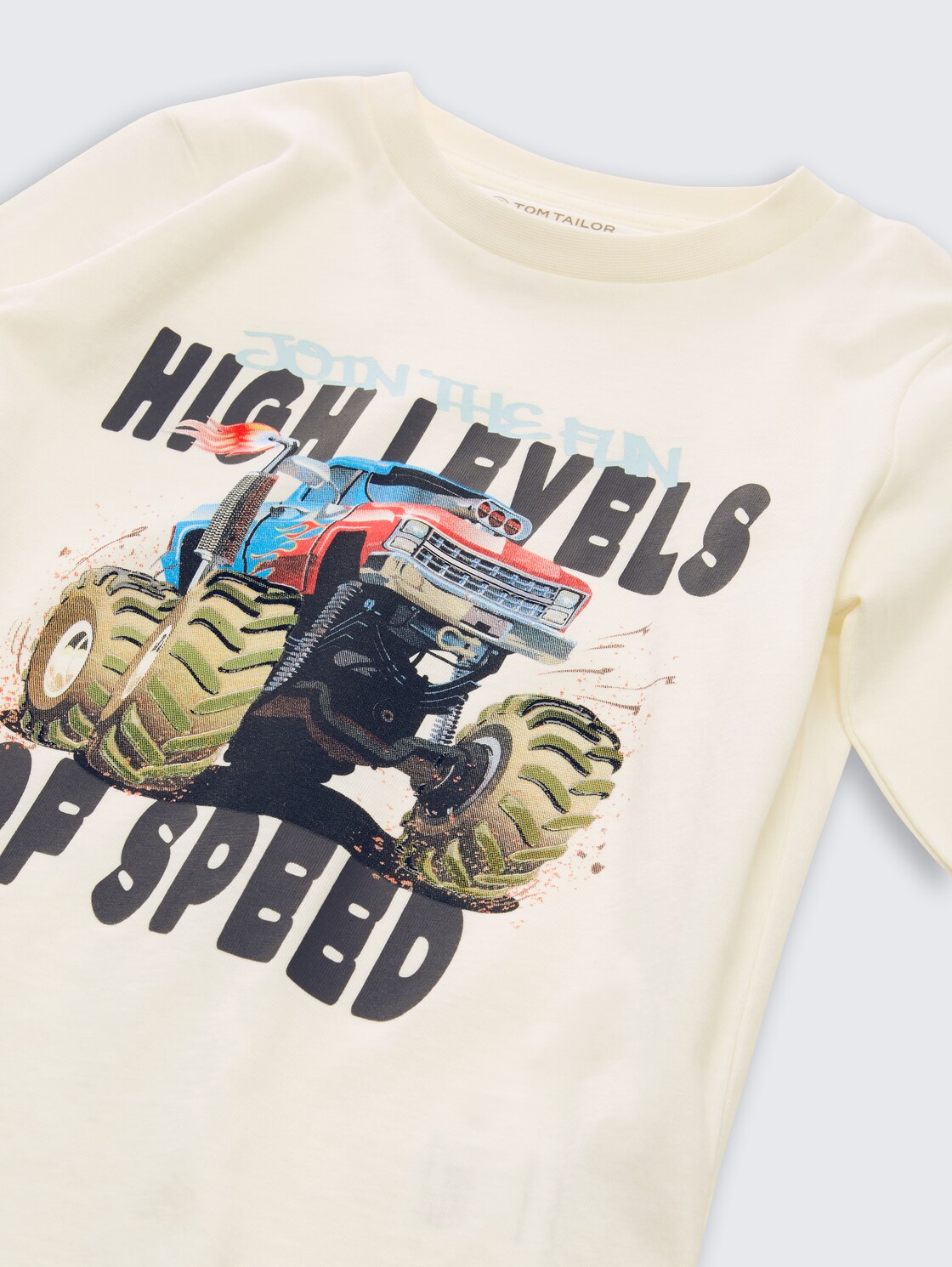 Langarmshirt mit Fotoprint - Wool White - Detail-Model-Ansicht