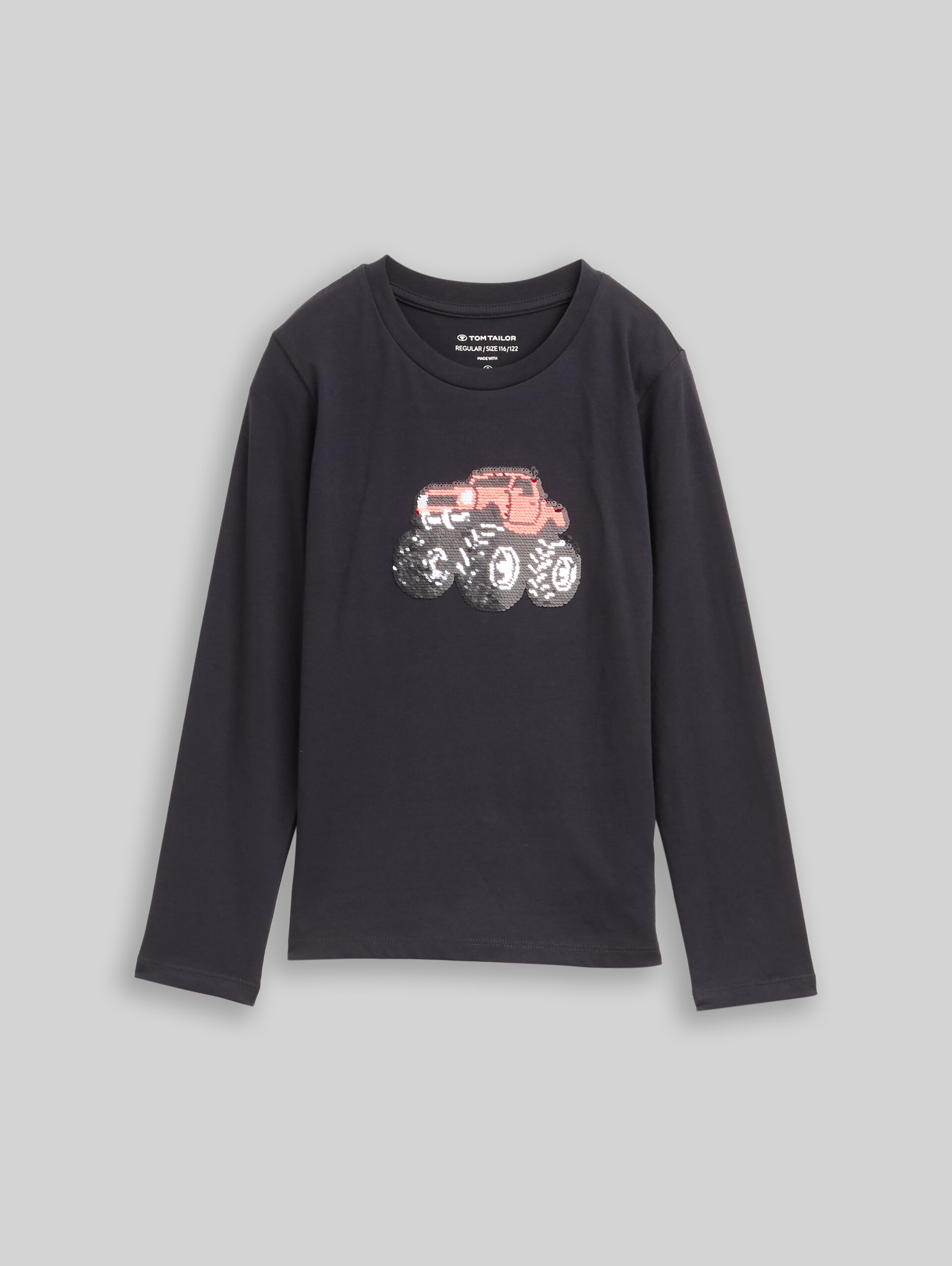 Langarmshirt mit Wendepailletten - coal grey - Vorder-Produkt-Ansicht