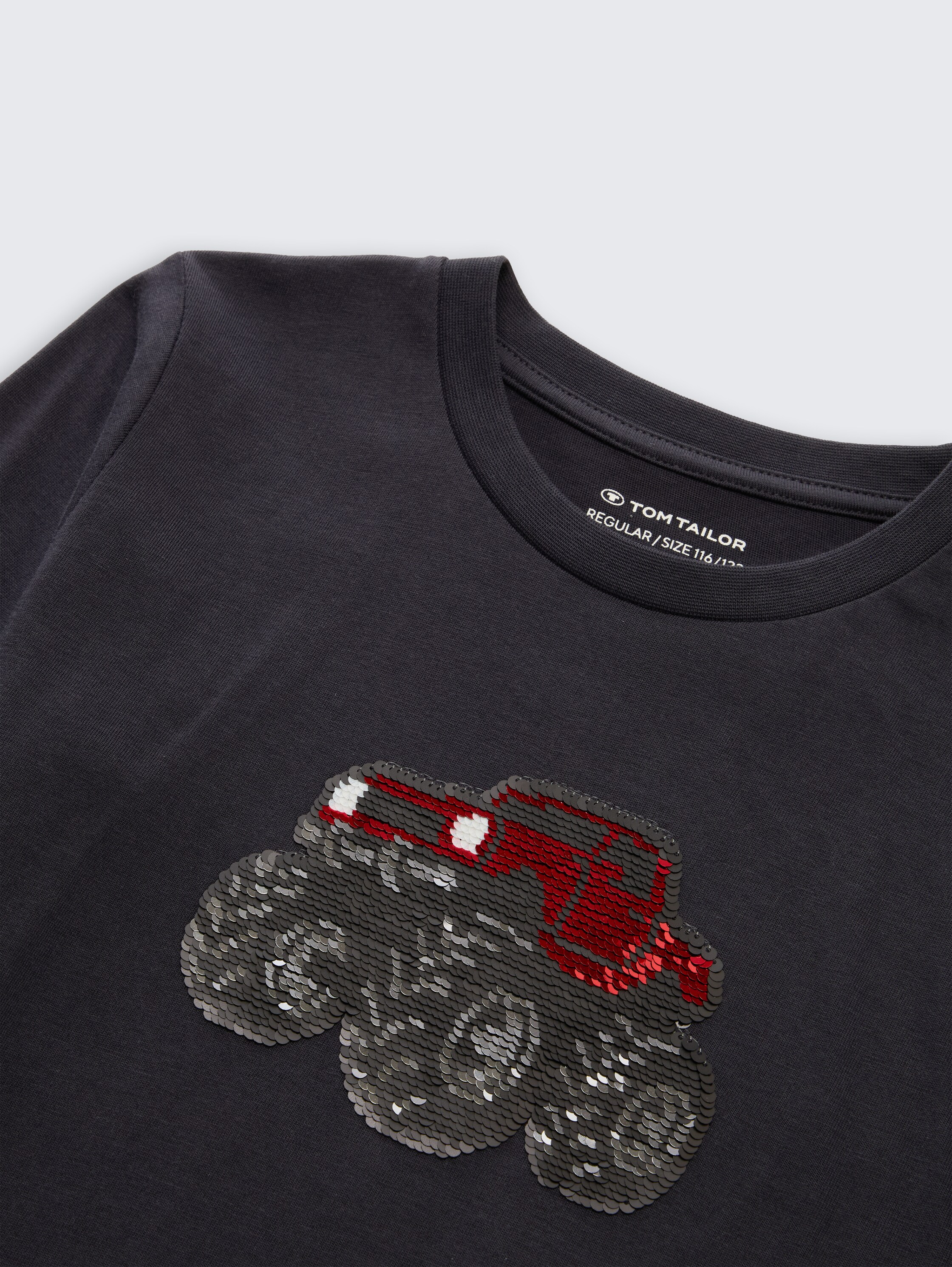 Shirt met lange mouwen en omkeerbare pailletten - coal grey - Detailaanzicht model