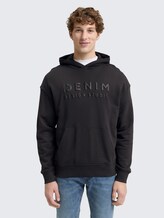 Relaxed Fit Hoodie Sweatshirt mit Print - Night Watch Black - Ausschnitt Model-Vorderansicht